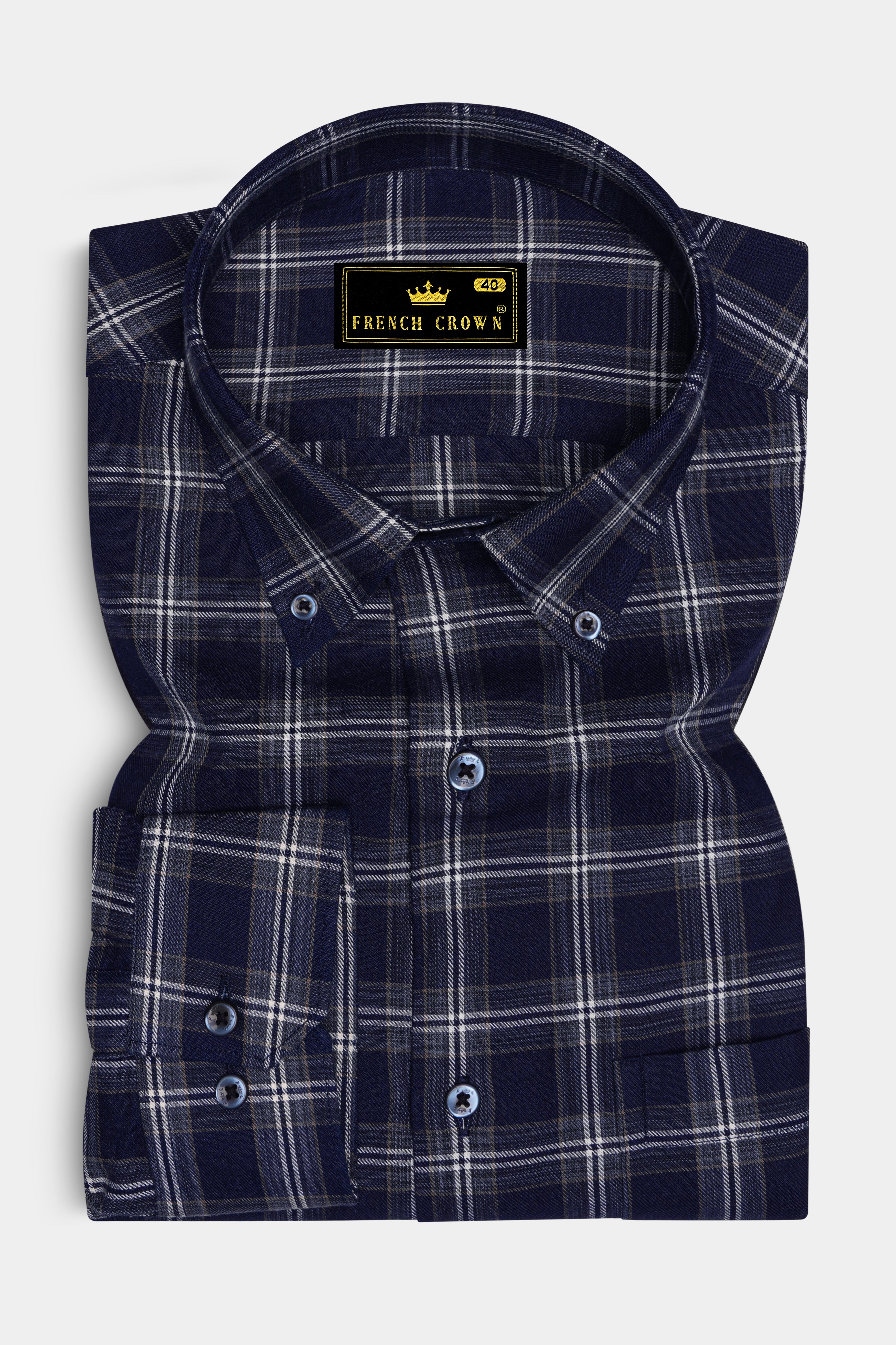 Baltic Blue and White Twill Checkered Premium Cotton Shirt
