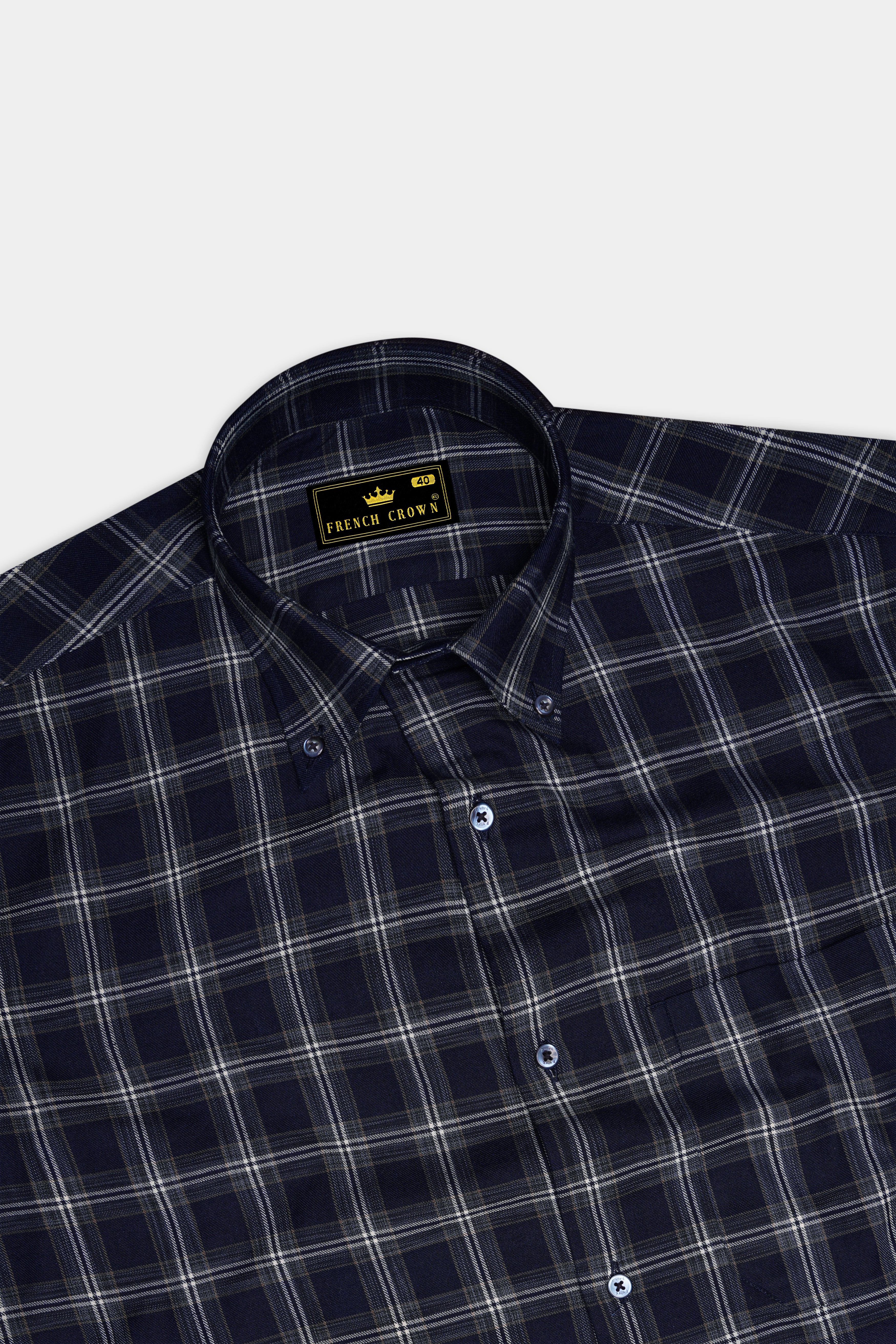 Baltic Blue and White Twill Checkered Premium Cotton Shirt