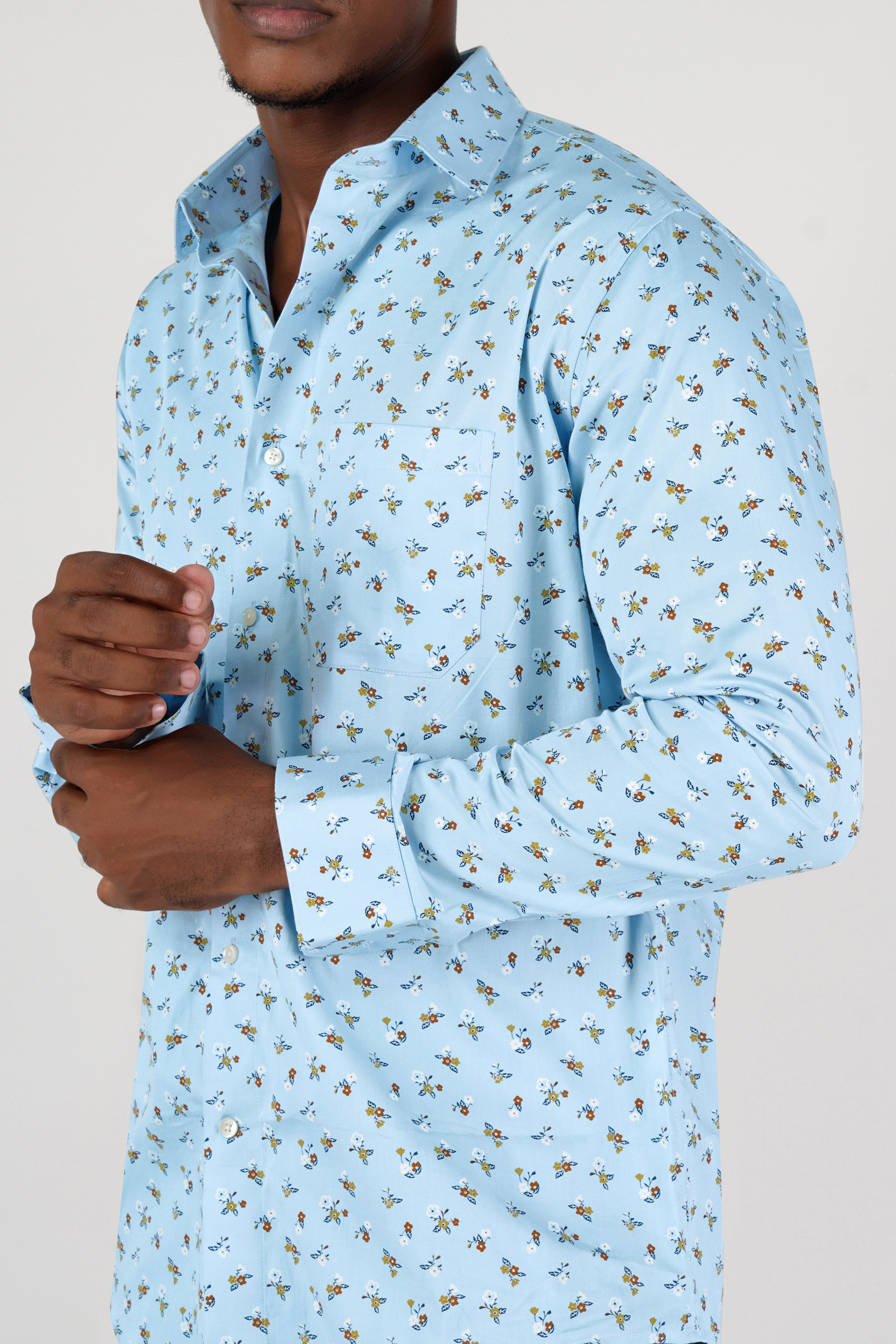 Blizzard Blue Ditsy Printed Twill Premium Cotton Shirt