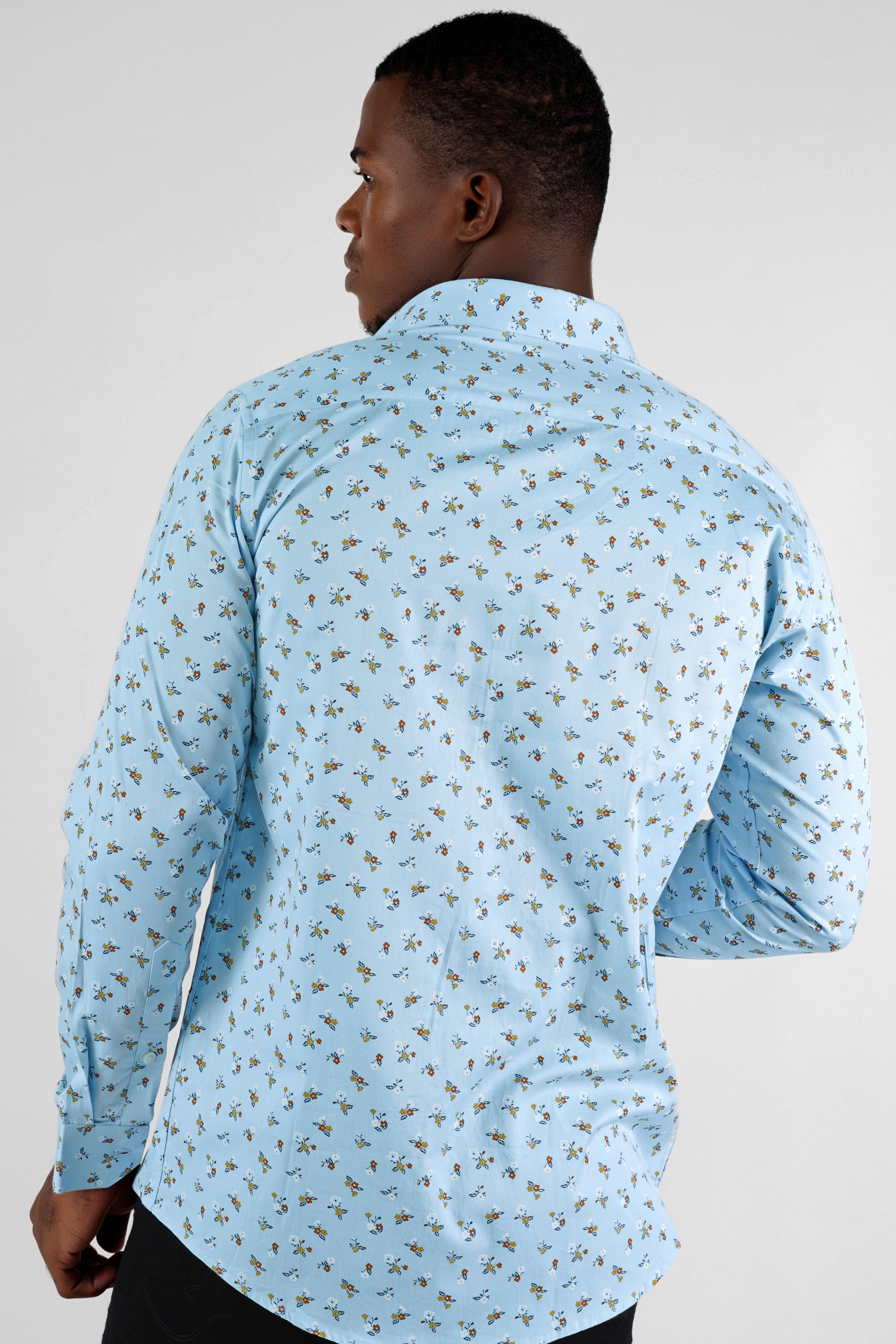 Blizzard Blue Ditsy Printed Twill Premium Cotton Shirt