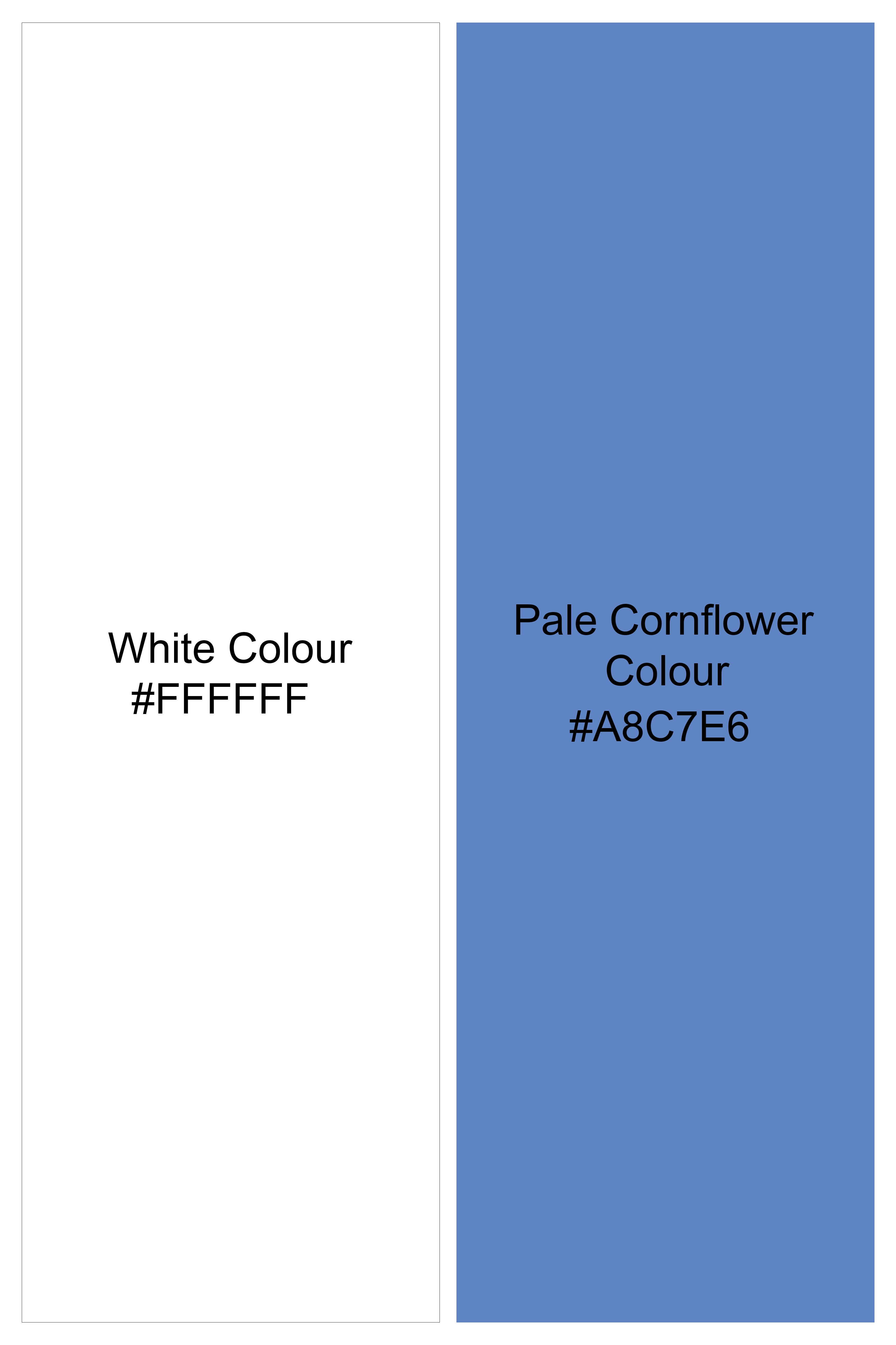 Bright White with Pale Cornflower Blue Striped Dobby Textured Premium Giza Cotton Shirt