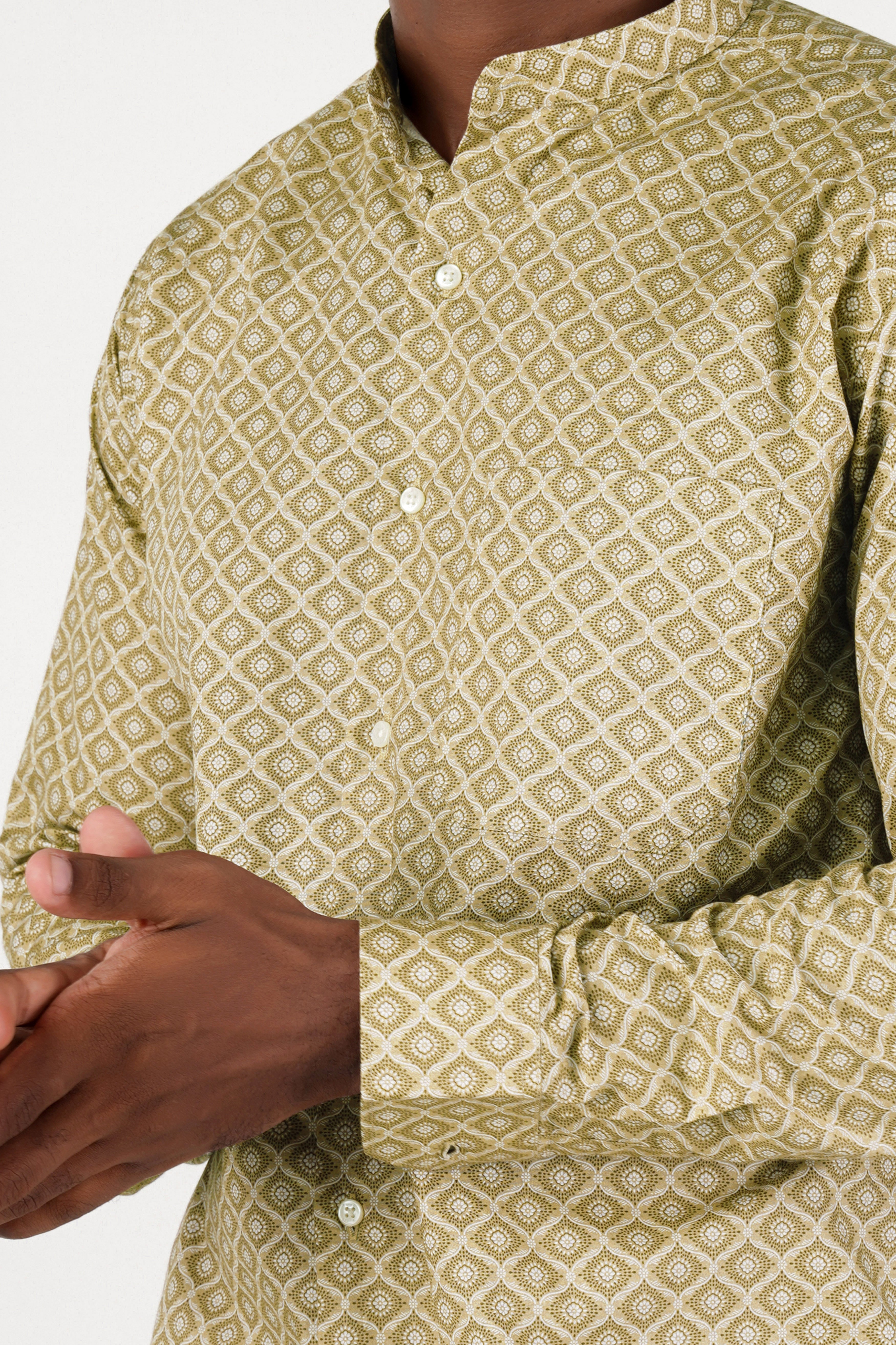 Creek Brown and White Printed Premium Cotton Shirt