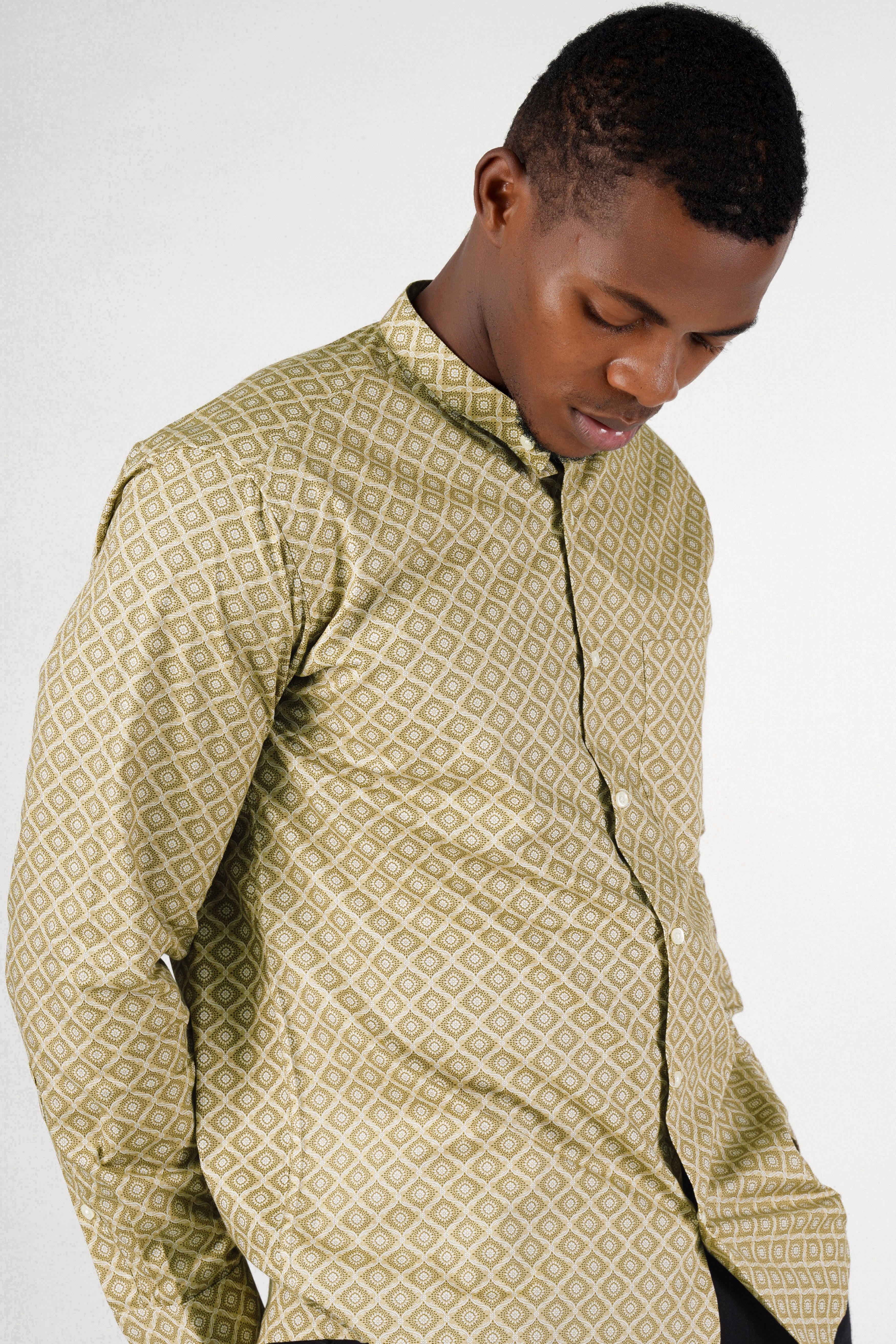 Creek Brown and White Printed Premium Cotton Shirt