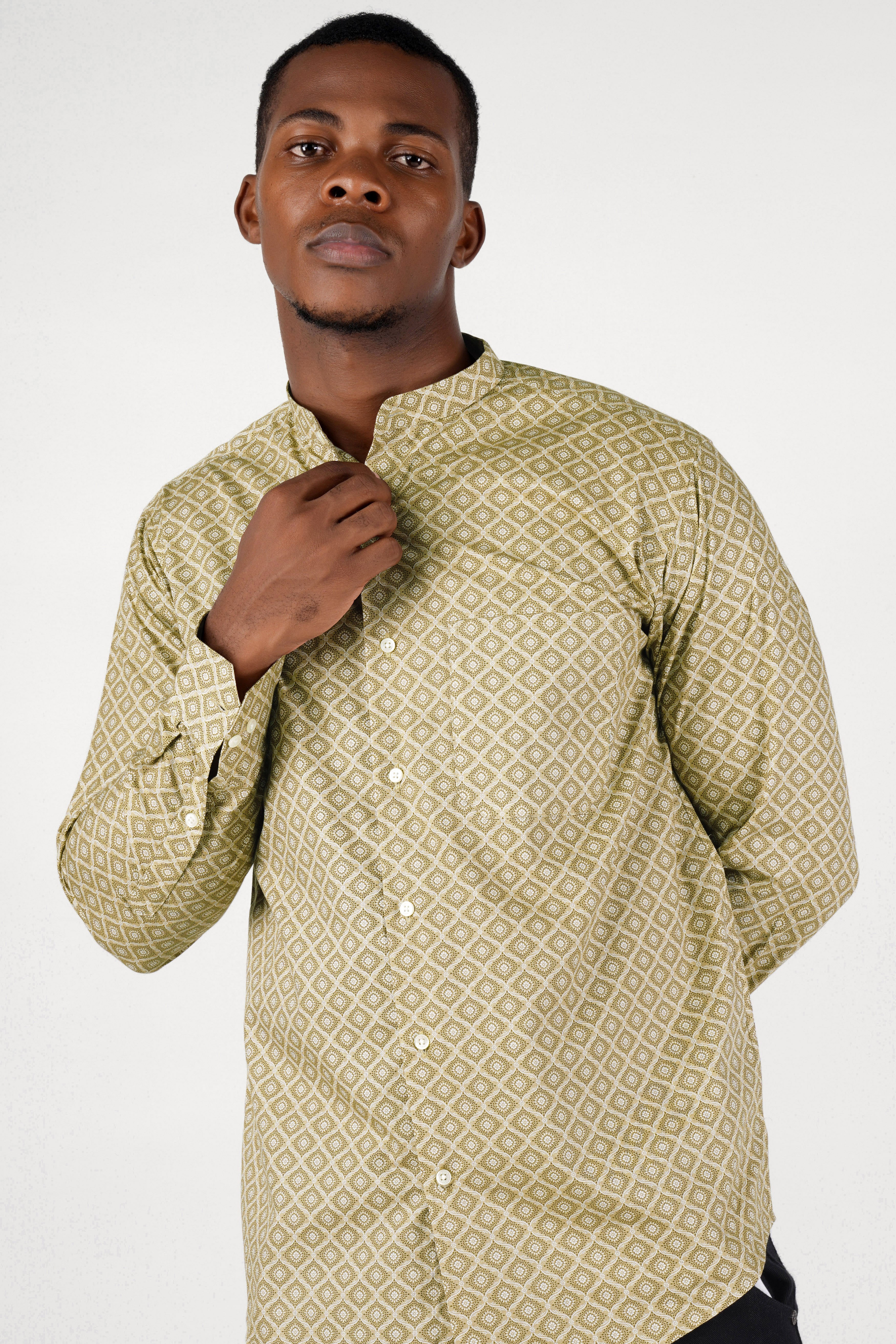 Creek Brown and White Printed Premium Cotton Shirt