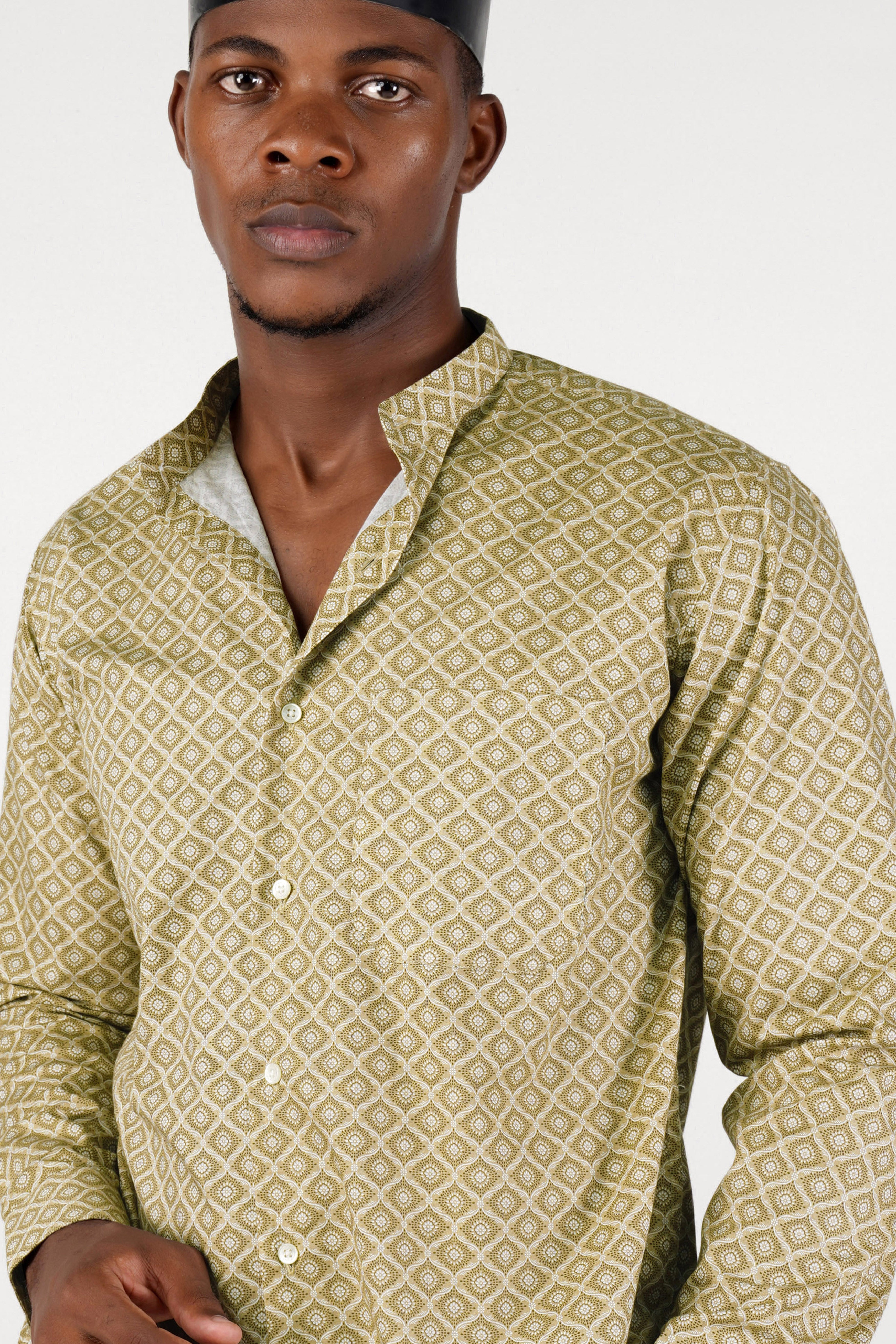 Creek Brown and White Printed Premium Cotton Shirt