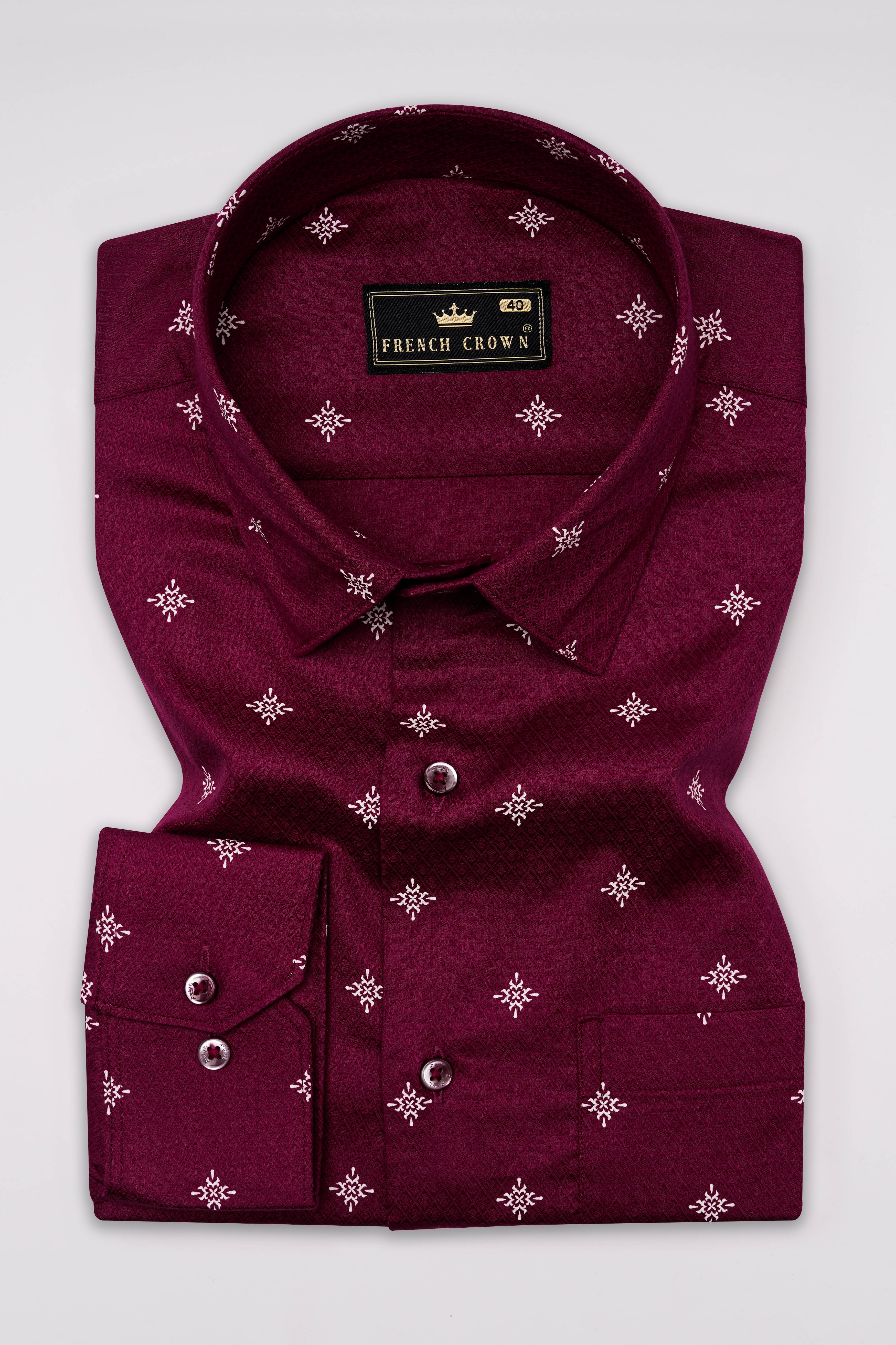 Claret Red Dobby Textured Premium Giza Cotton Shirt