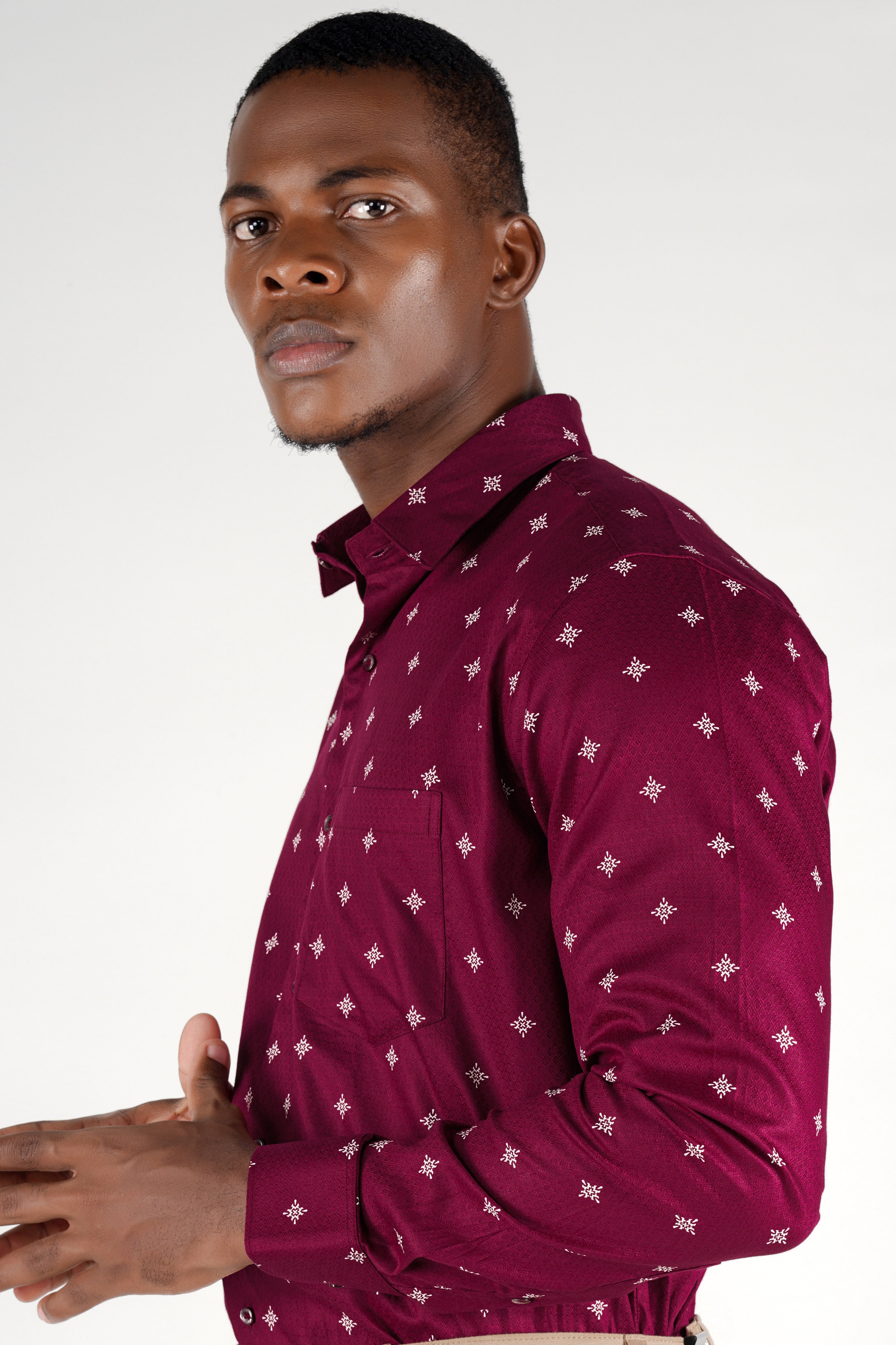 Claret Red Dobby Textured Premium Giza Cotton Shirt