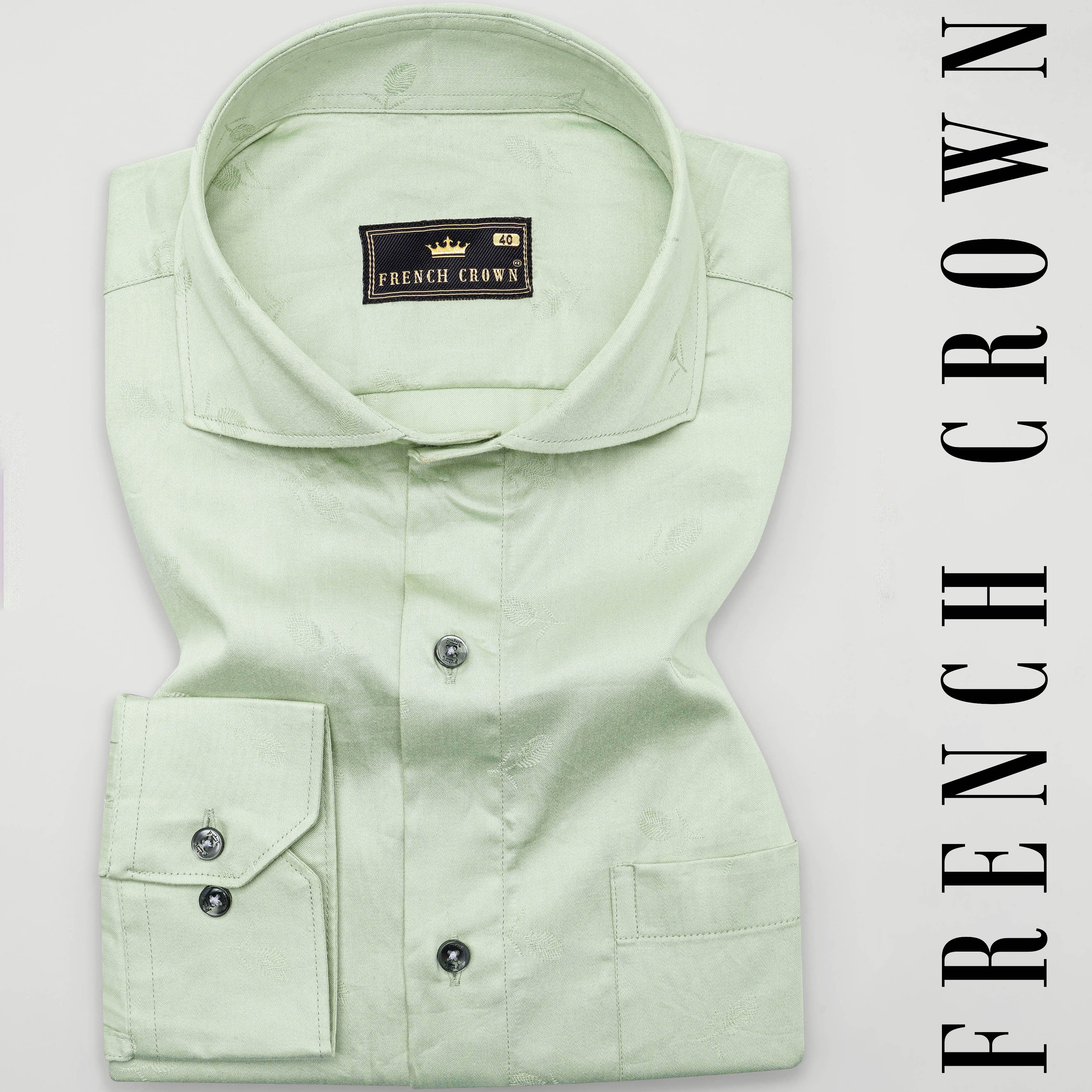 Pistachio Green Jacquard Textured Premium Giza Cotton Shirt