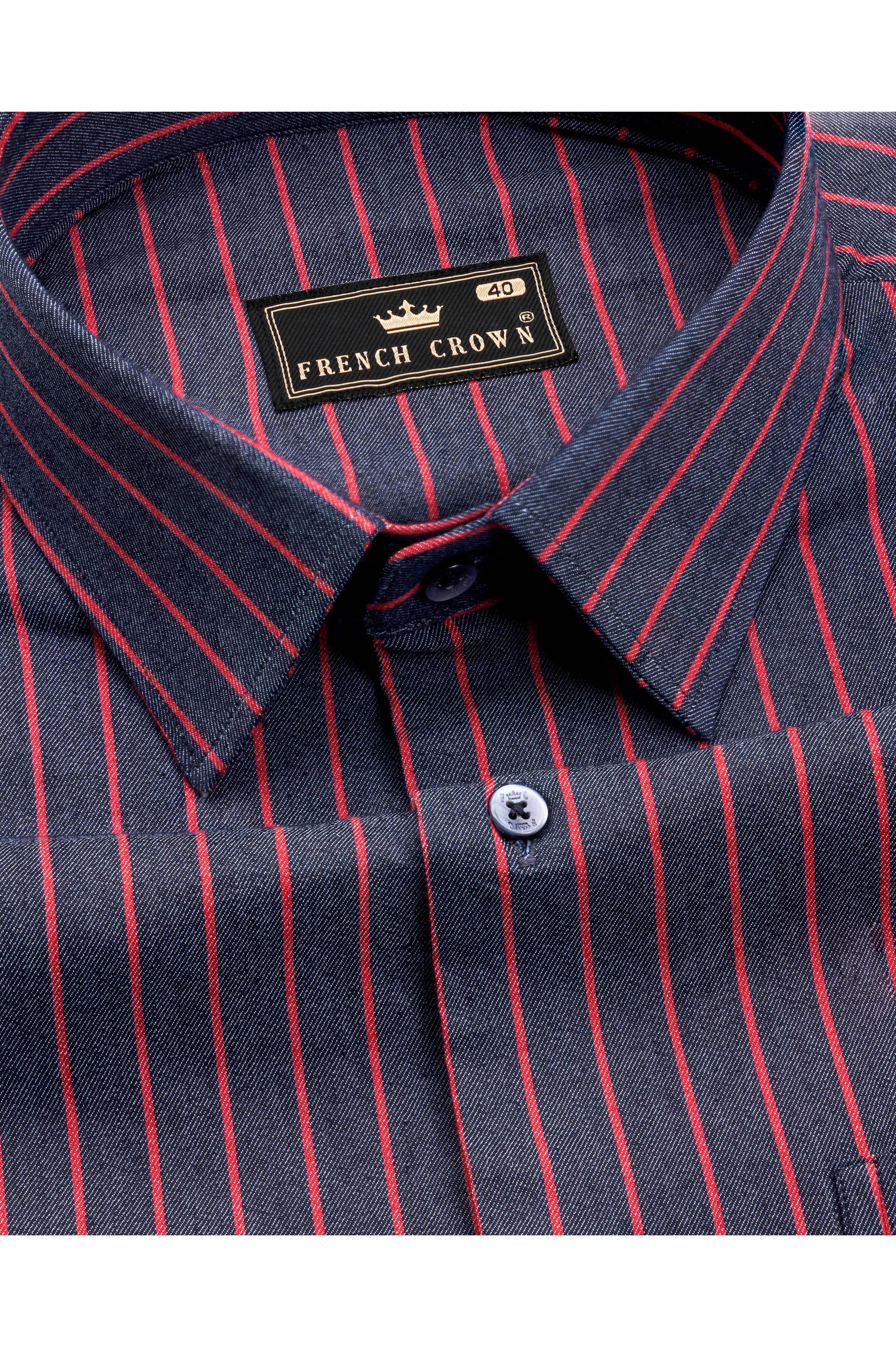 Martinique Blue with Blossom Red Premium Twill Striped Shirt
