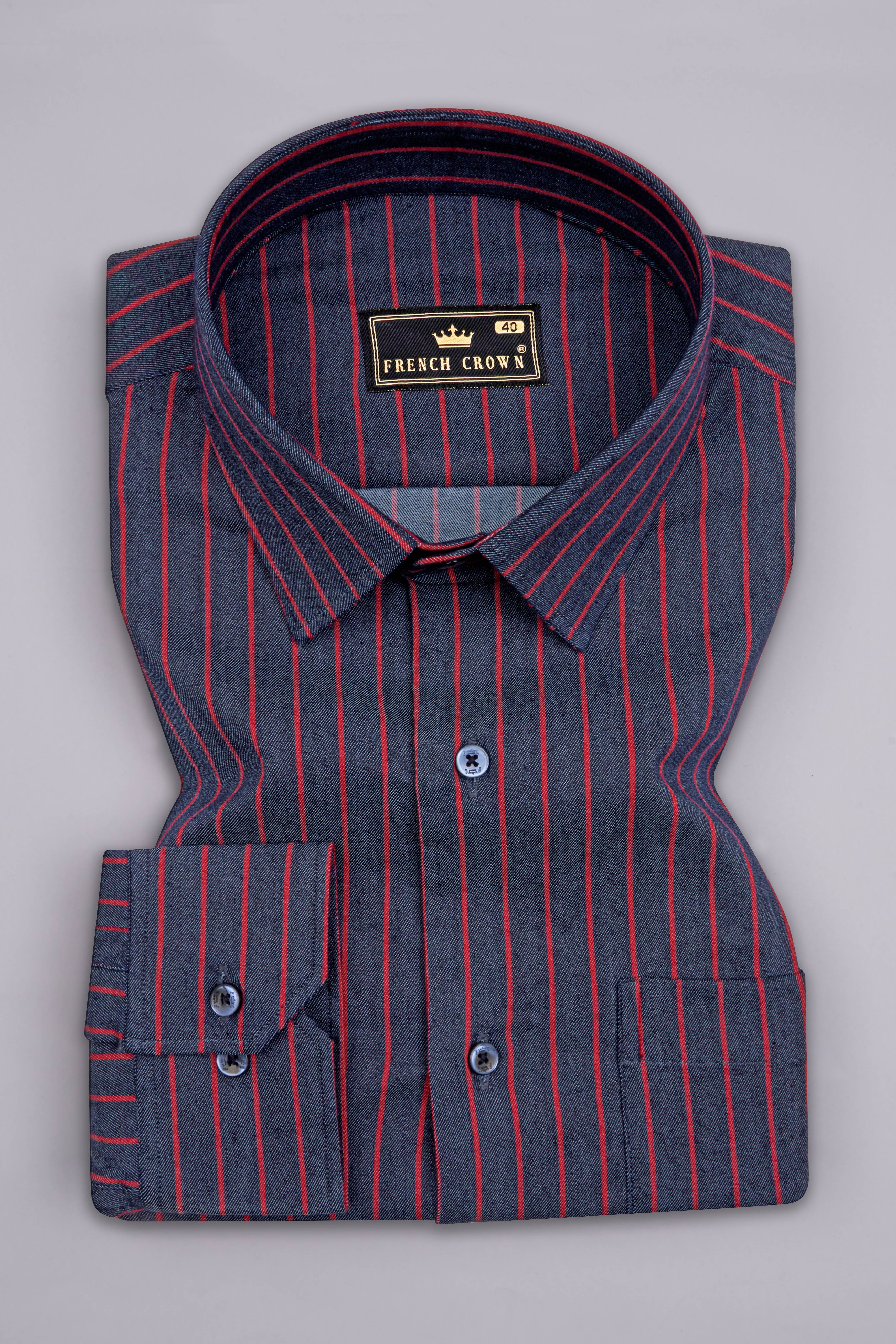 Martinique Blue with Blossom Red Premium Twill Striped Shirt