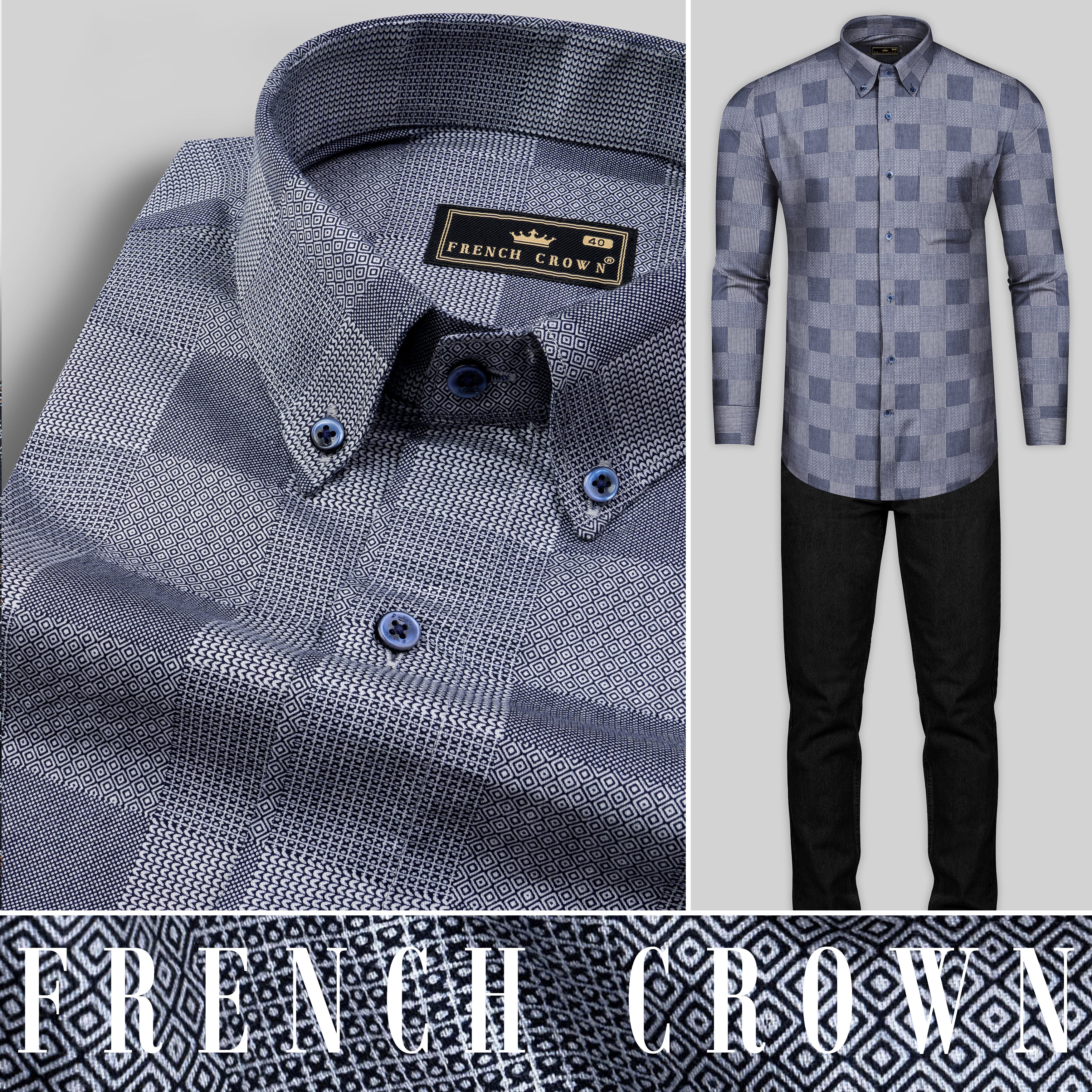 Haiti Navy Blue with White Square Printed Super Soft Premium Cotton Shirt