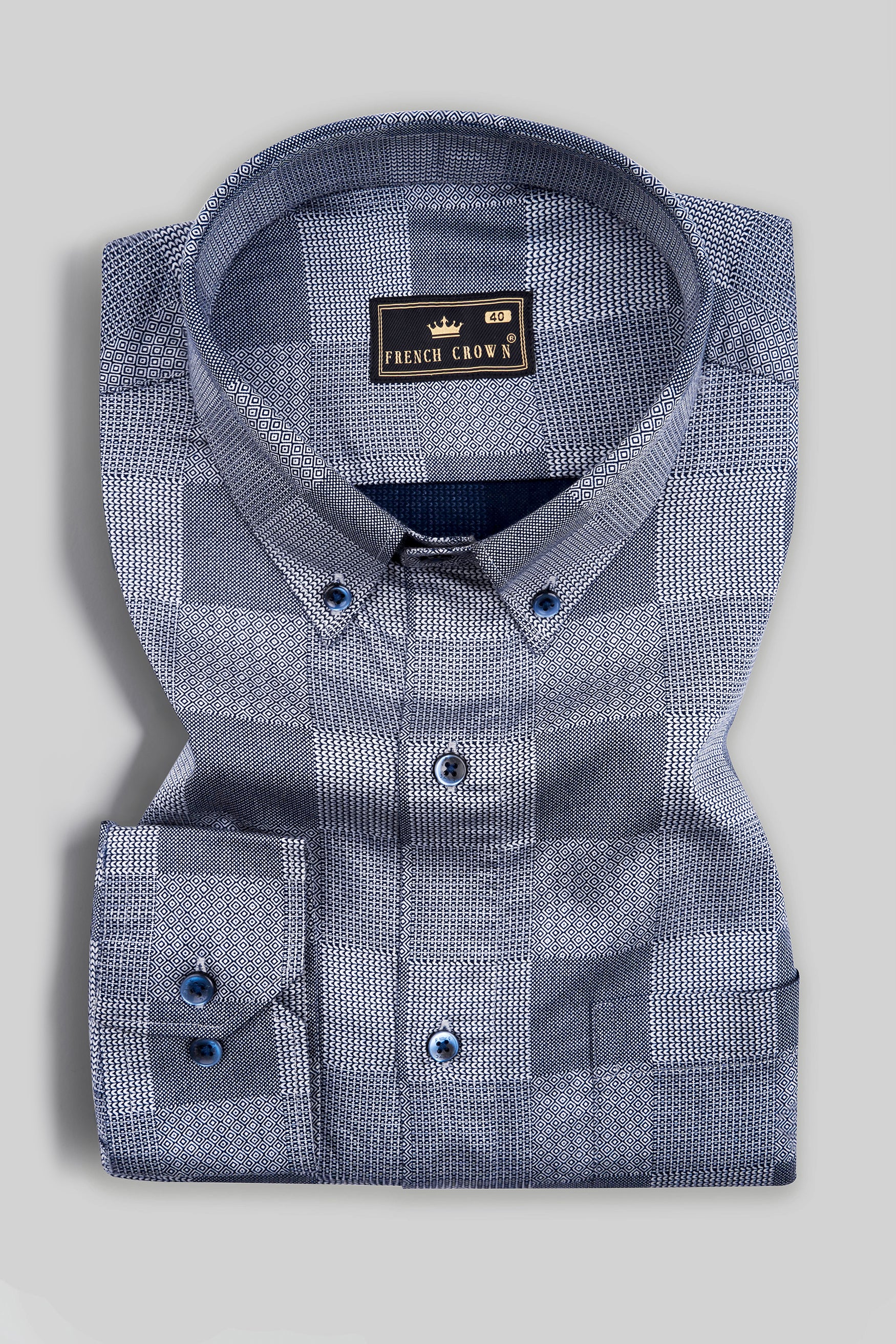 Haiti Blue with White Square Printed Super Soft Premium Cotton Shirt