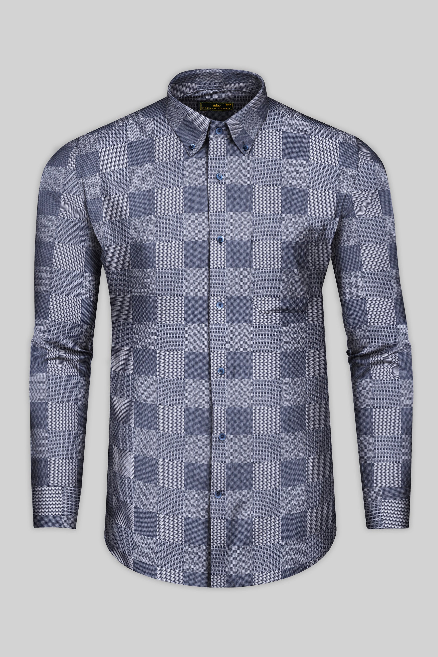 Haiti Blue with White Square Printed Super Soft Premium Cotton Shirt