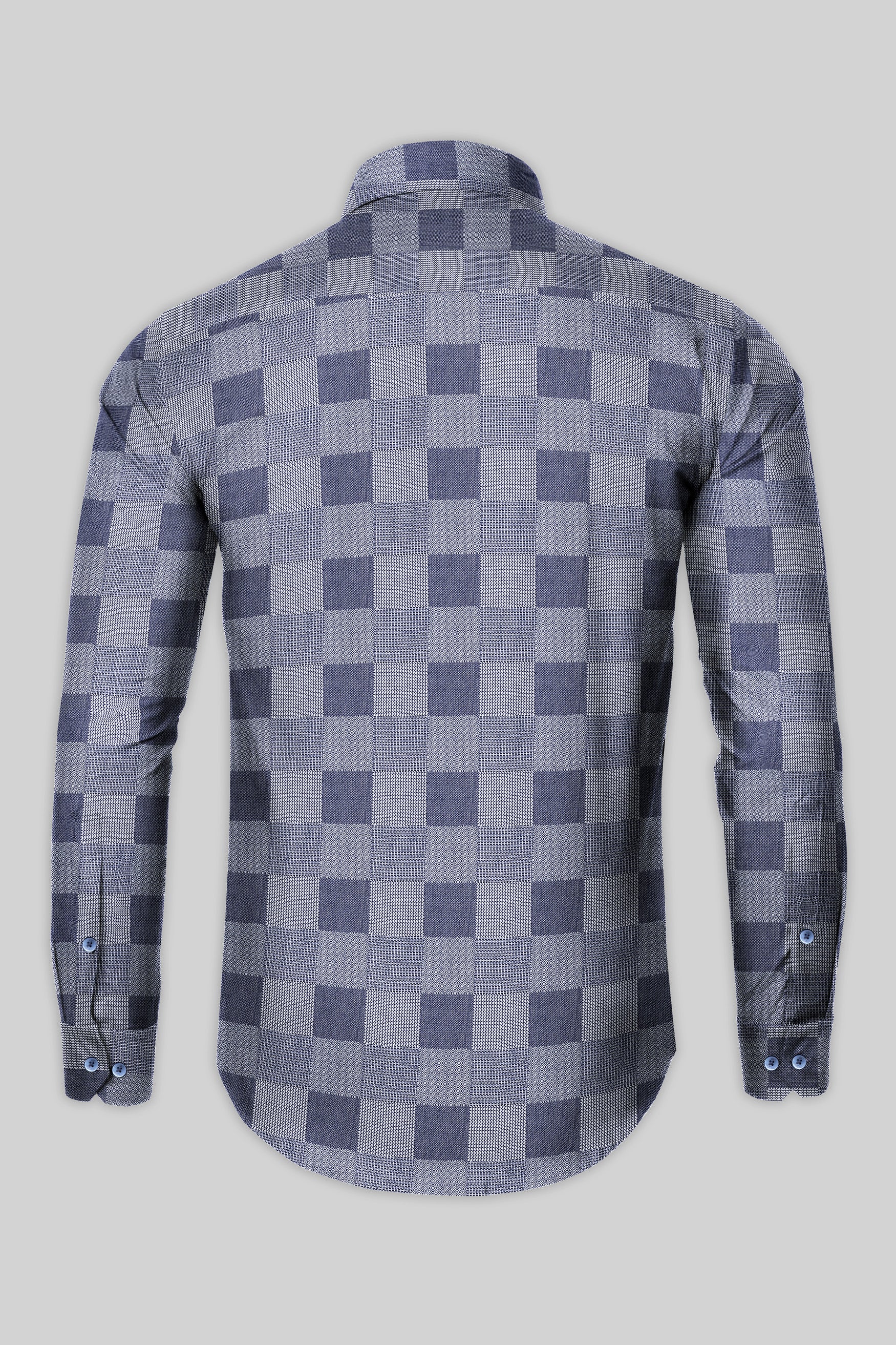 Haiti Blue with White Square Printed Super Soft Premium Cotton Shirt