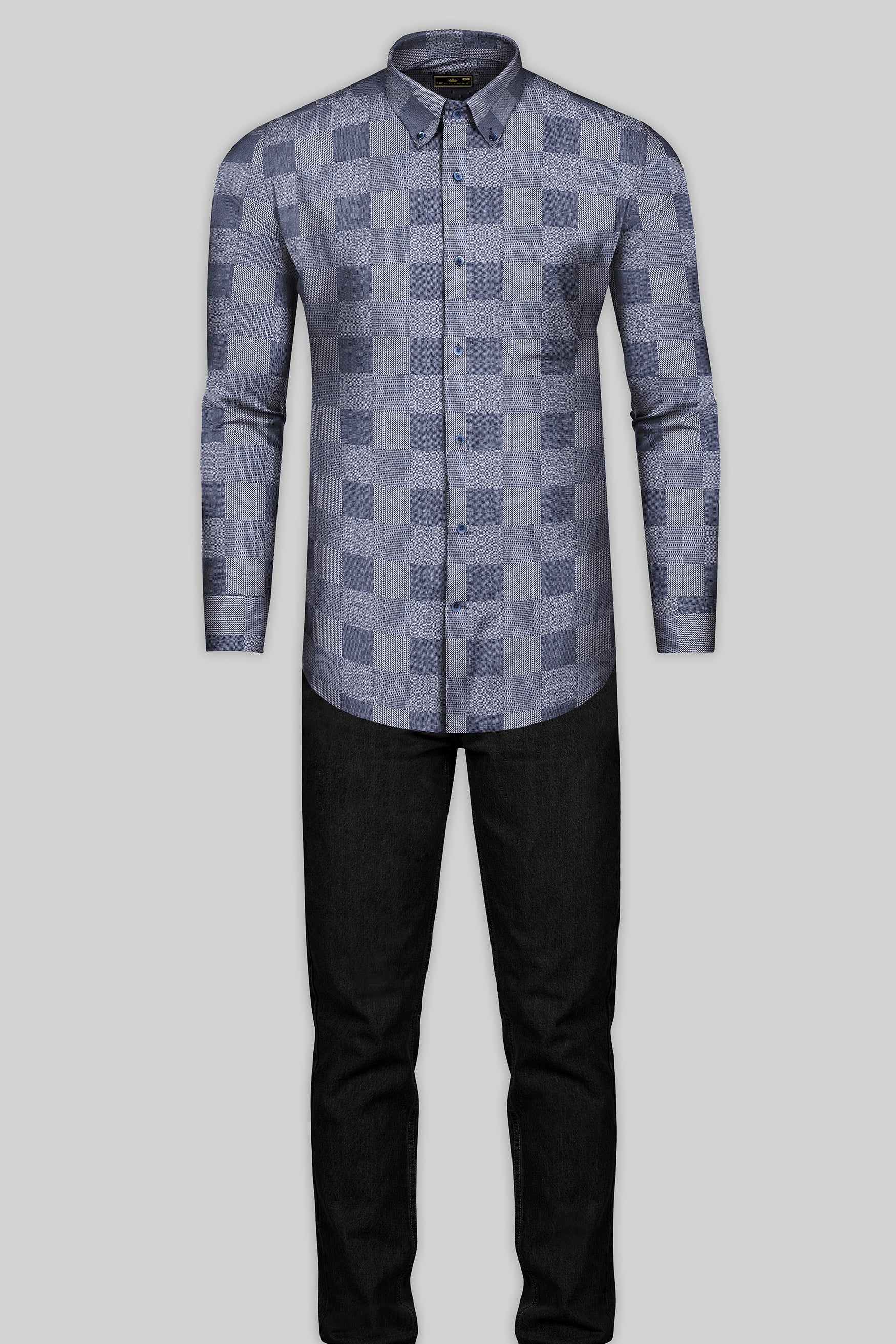 Haiti Blue with White Square Printed Super Soft Premium Cotton Shirt