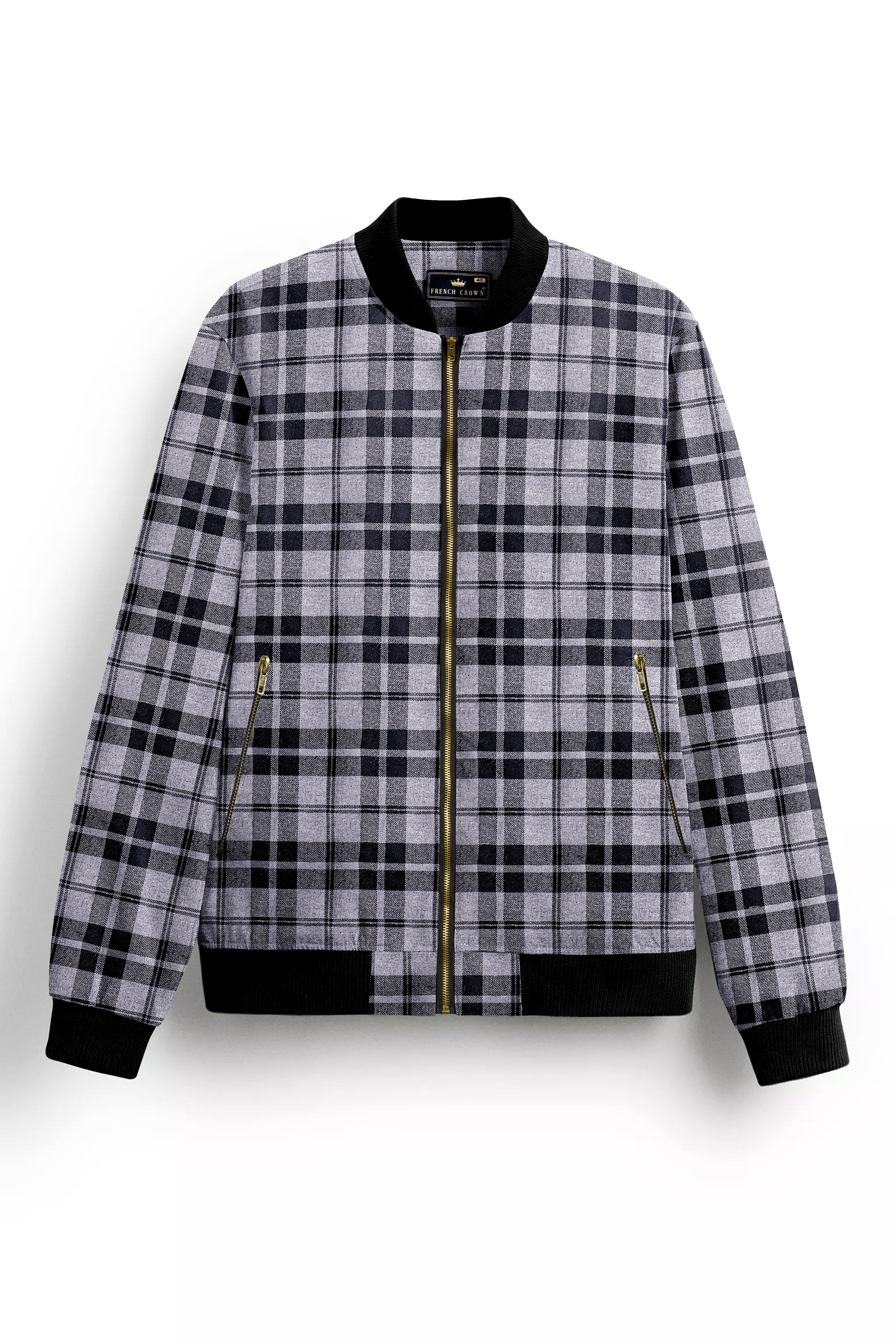 Vensu Gray with Tealish Black Checkered Flannel Bomber Jacket