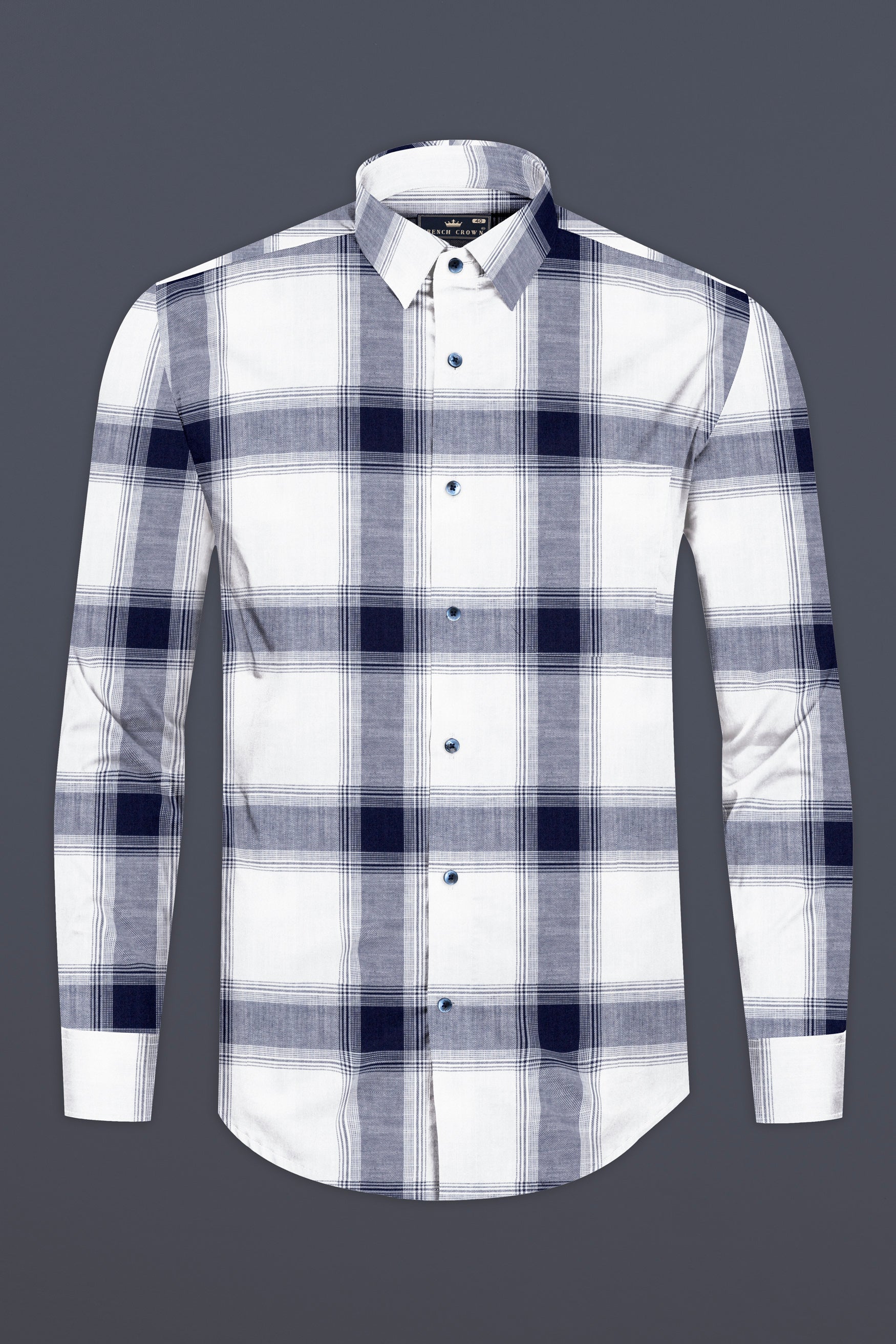 Bright White with Onyx Blue Plaid Twill Premium Cotton Shirt