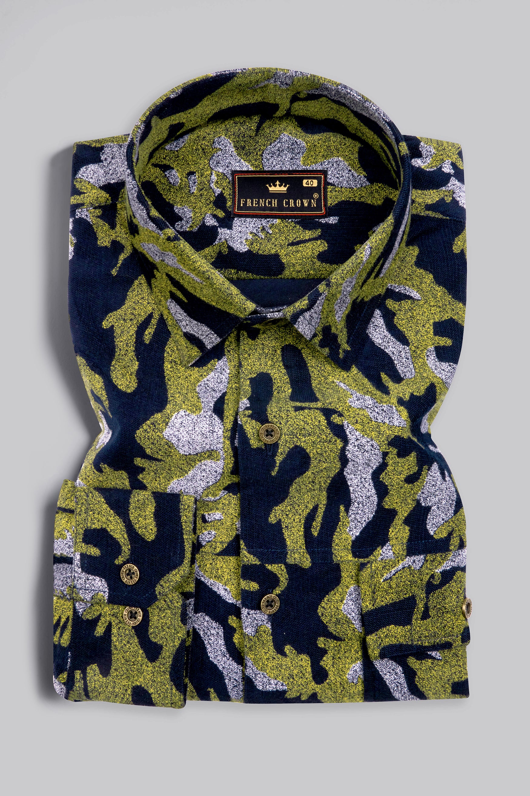 Chelsea Green with Mirage Blue Camouflage Textured Corduroy Shirt