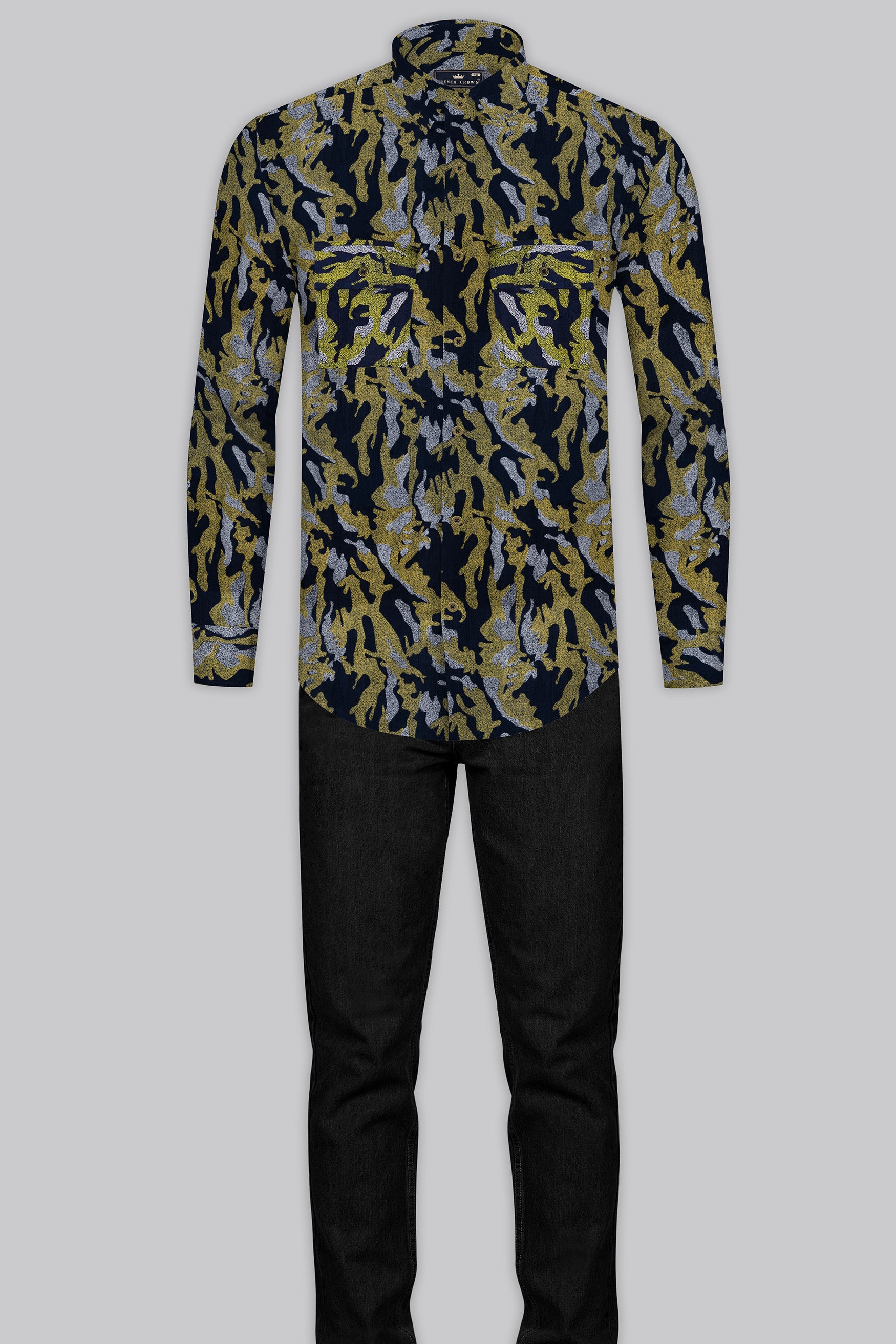 Chelsea Green with Mirage Blue Camouflage Textured Corduroy Shirt