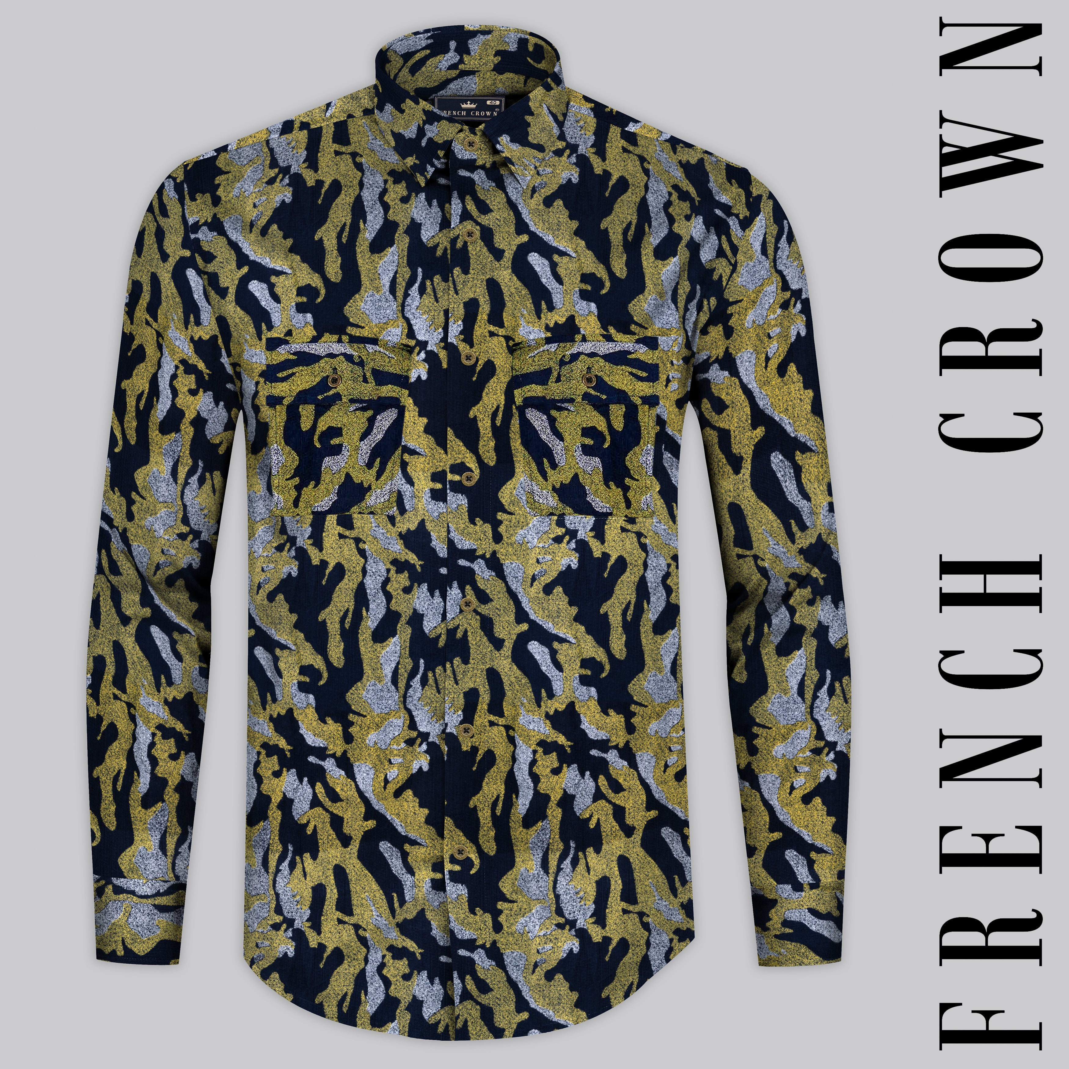 Chelsea Green with Mirage Navy Blue Camouflage Textured Corduroy Shirt