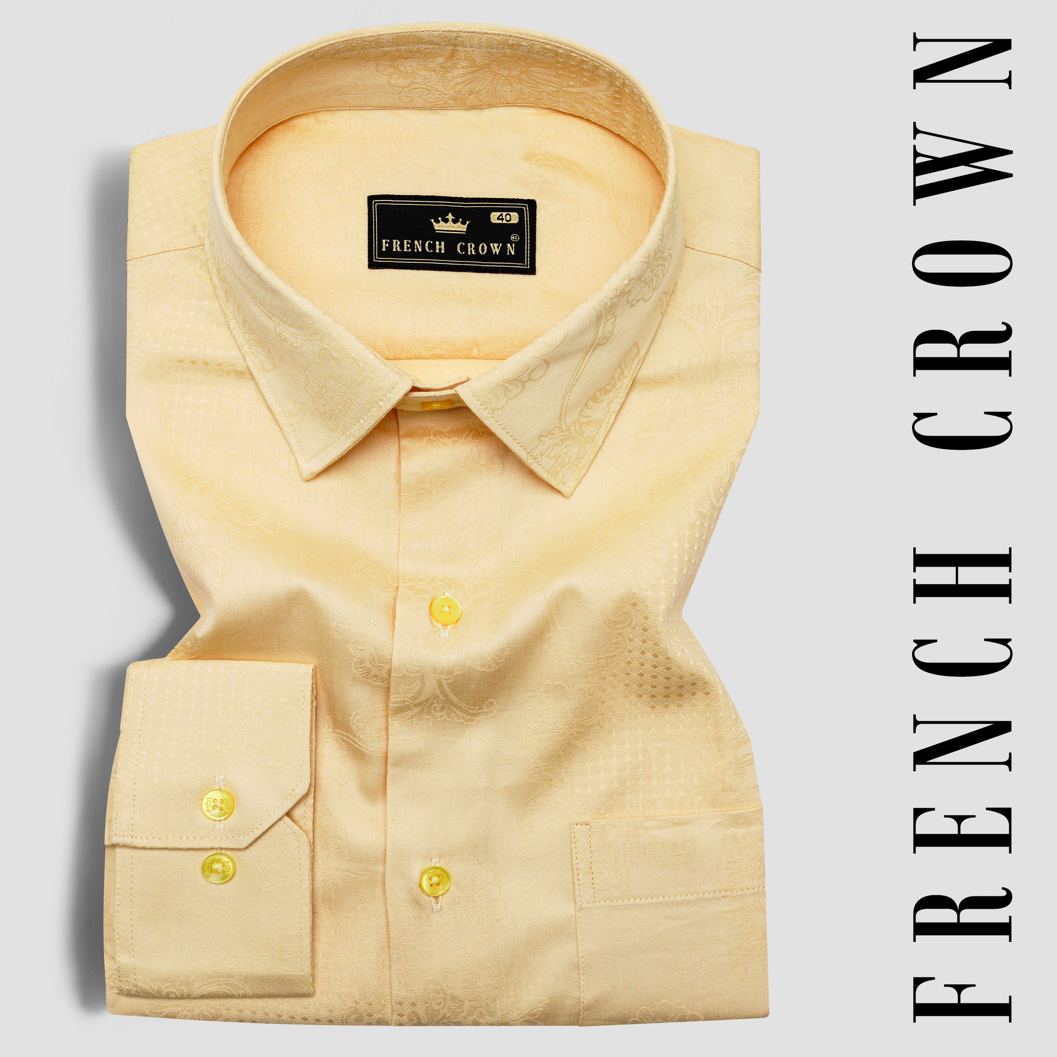Tacao Yellow Jacquard Textured Premium Giza Cotton Shirt