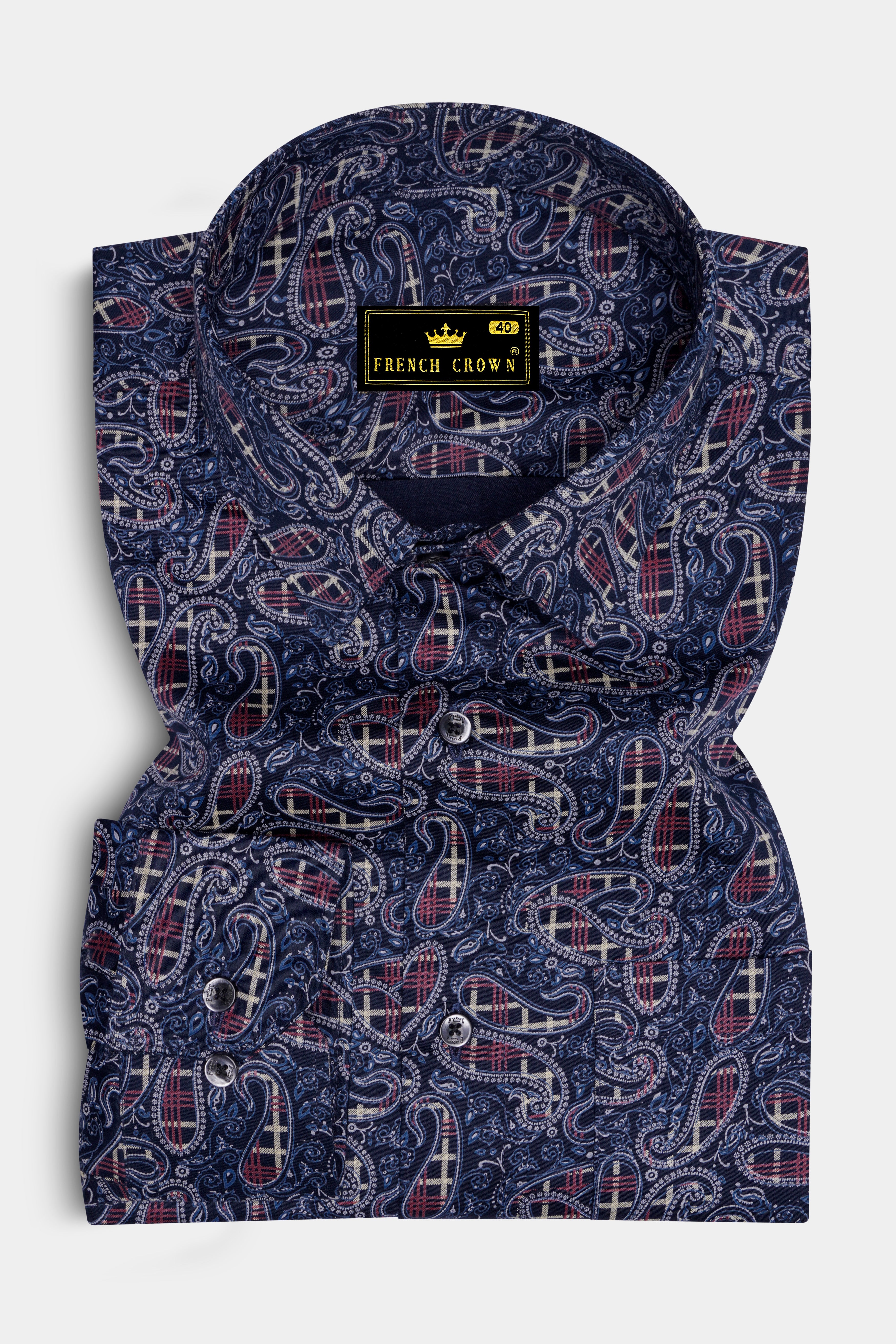 Firefly Blue with Multicolour Paisley Printed Super Soft Premium Cotton Shirt
