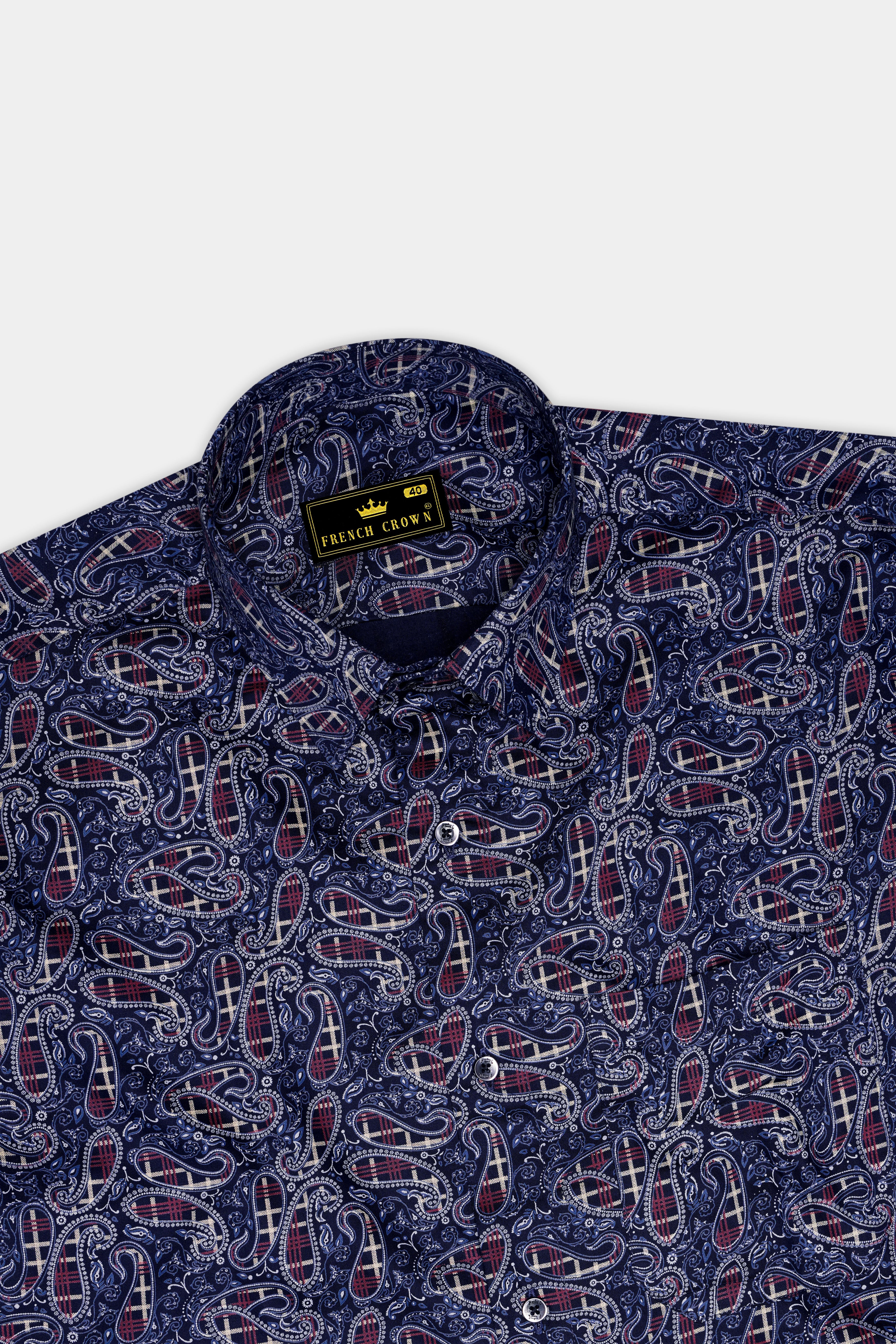 Firefly Blue with Multicolour Paisley Printed Super Soft Premium Cotton Shirt