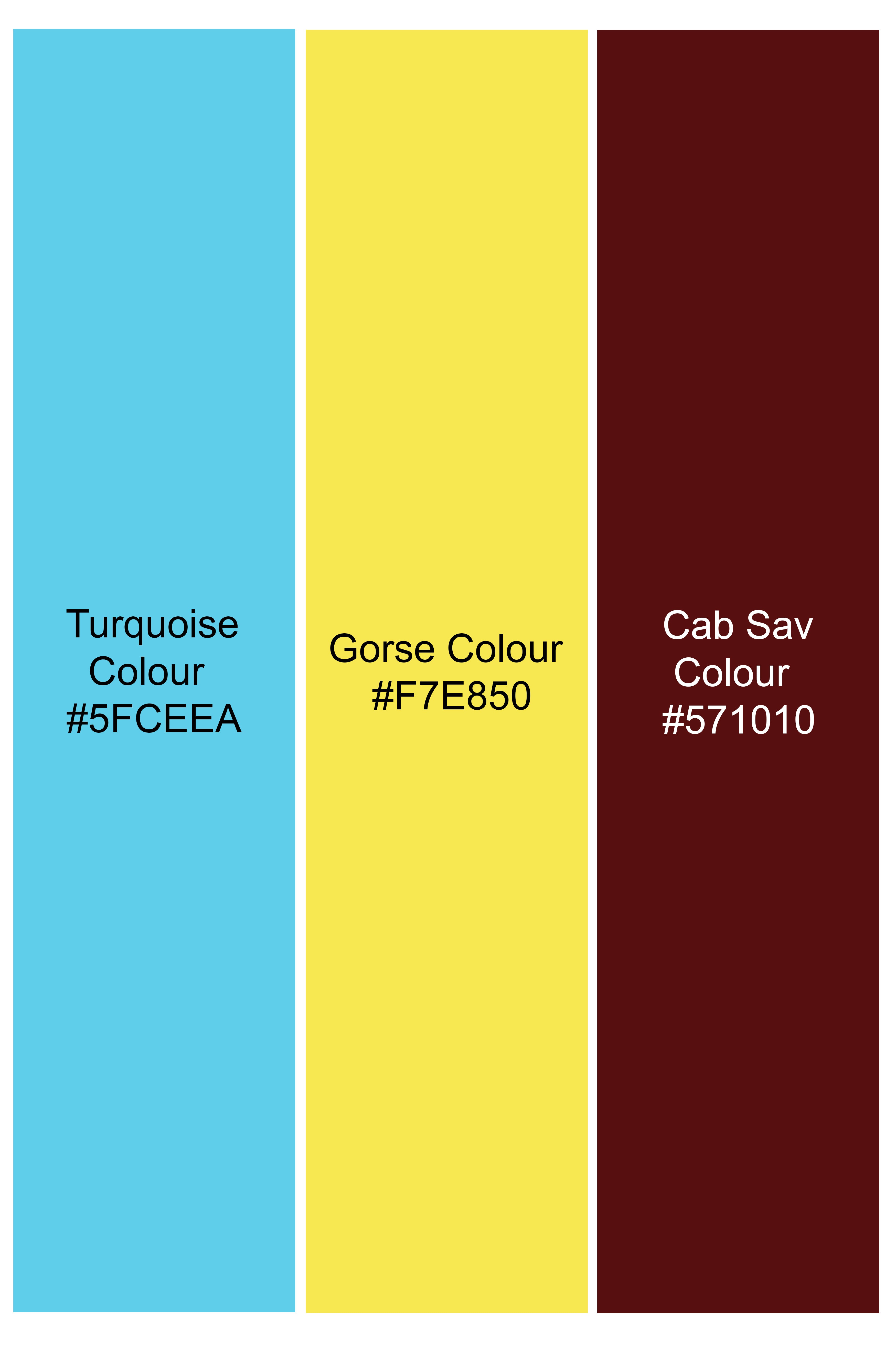 Turquoise Blue with Gorse Yellow and Cab Sav Maroon Waves Printed Super Soft Premium Cotton Shirt