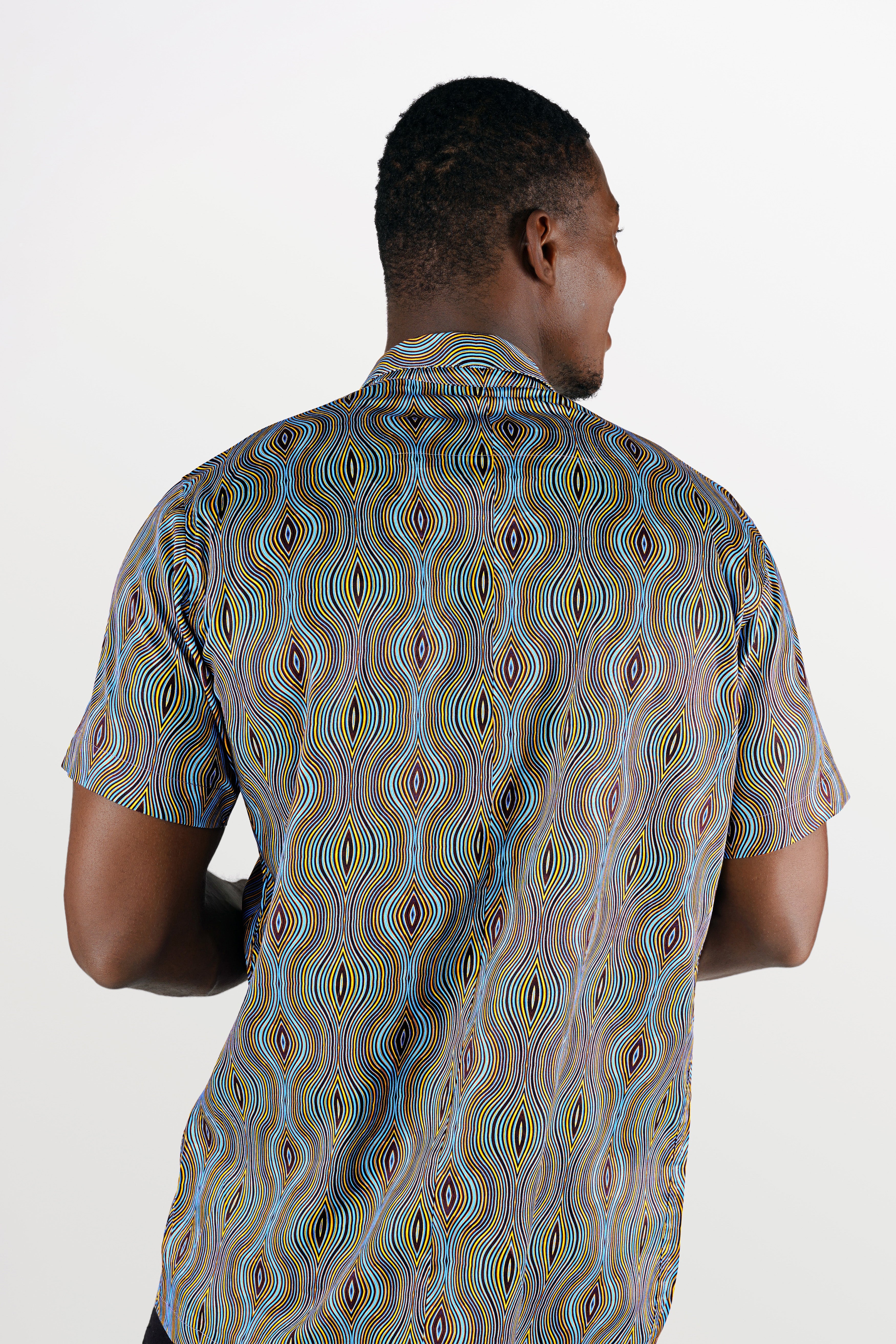 Turquoise Blue with Gorse Yellow and Cab Sav Maroon Waves Printed Super Soft Premium Cotton Shirt
