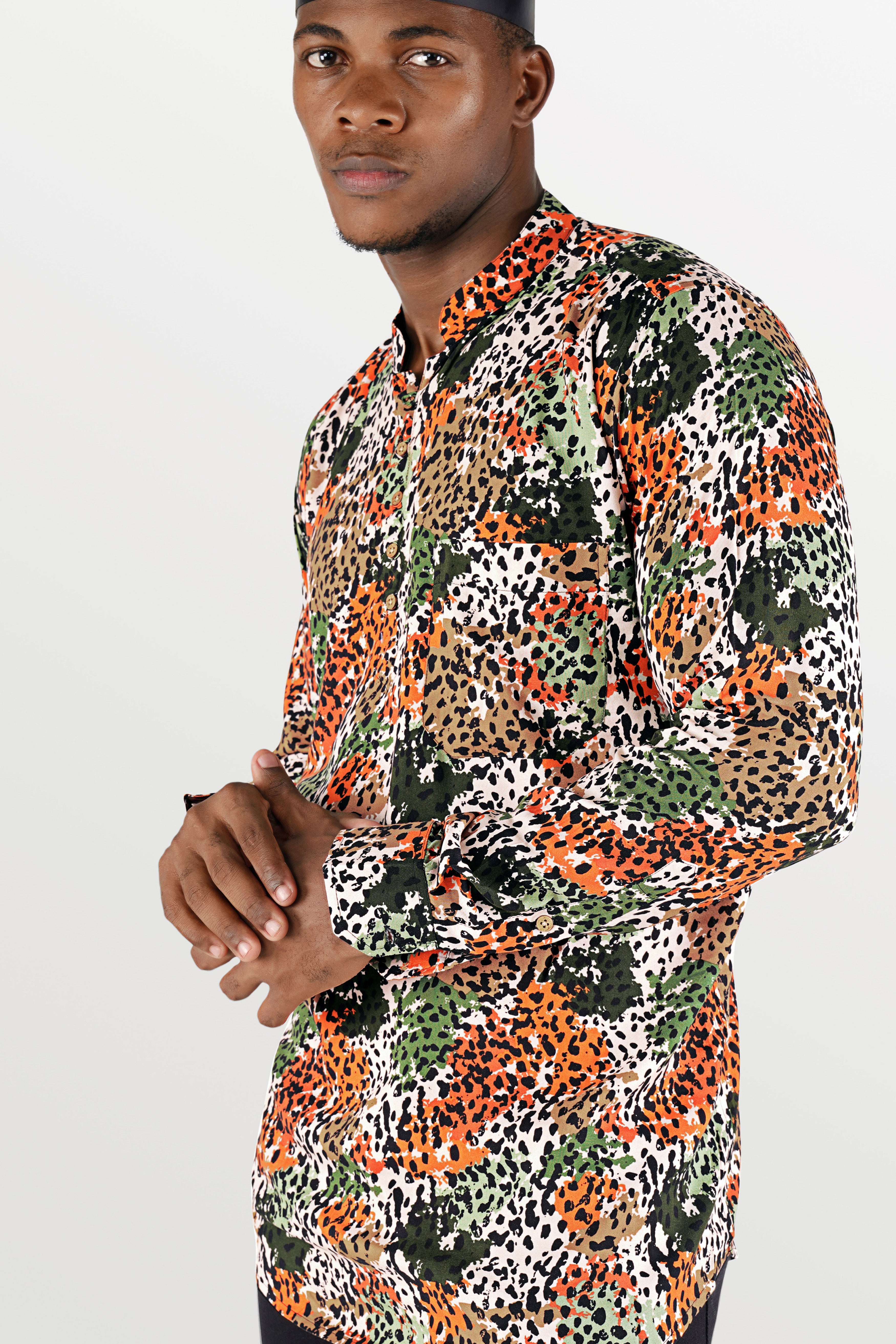 Bright White With Multicolour Printed Premium Tencel Kurta Shirt
