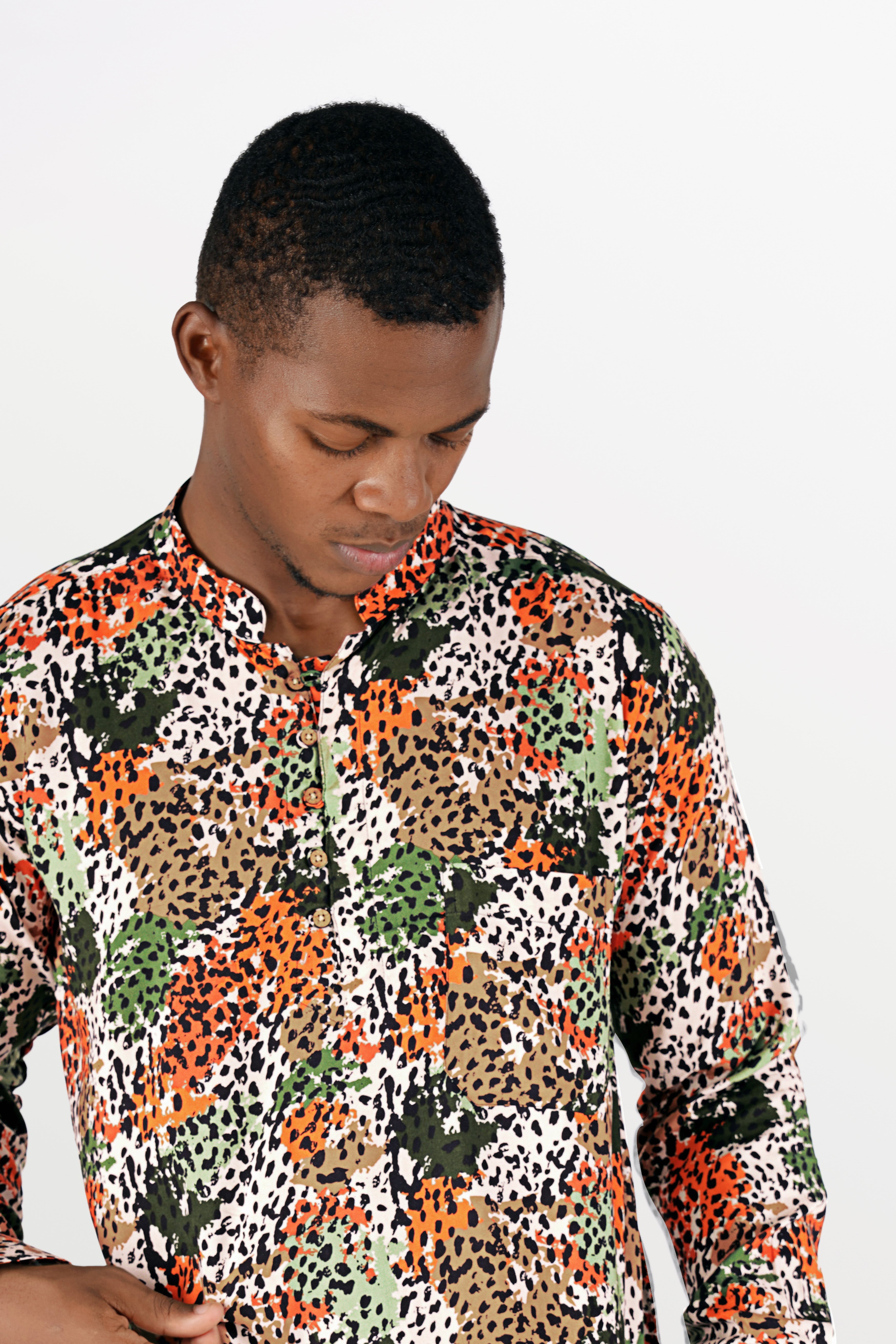 Bright White With Multicolour Printed Premium Tencel Kurta Shirt