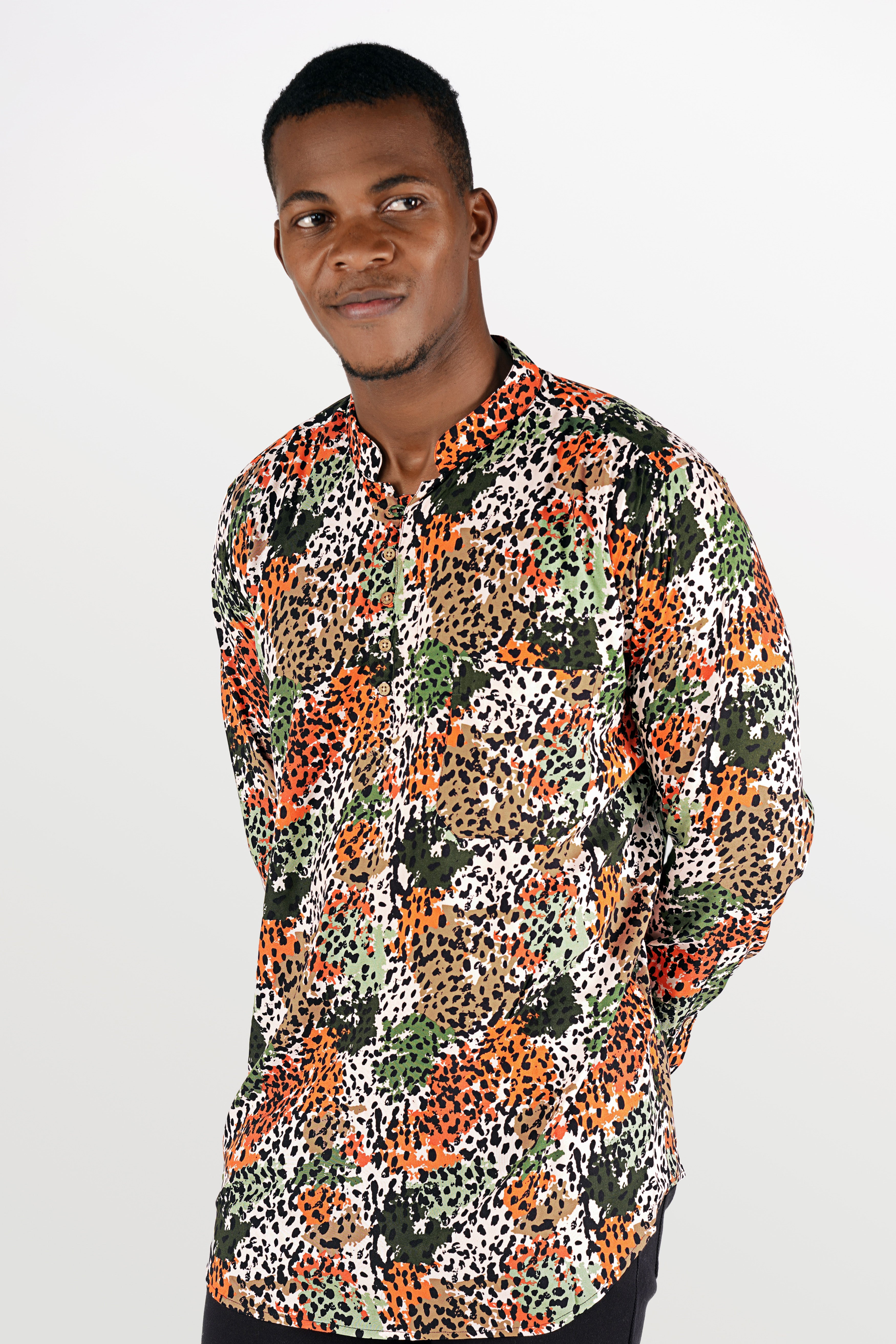Bright White With Multicolour Printed Premium Tencel Kurta Shirt