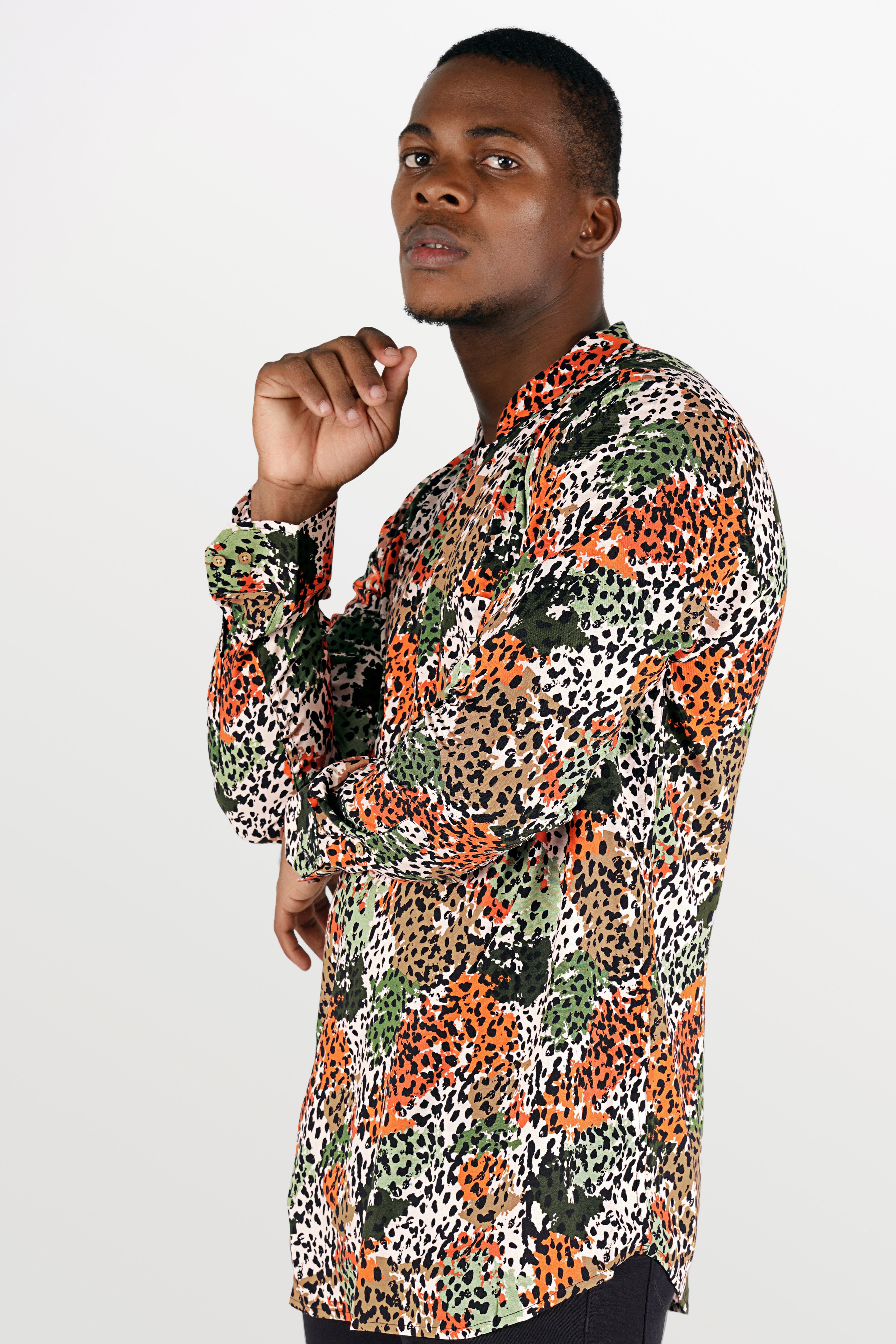 Bright White With Multicolour Printed Premium Tencel Kurta Shirt