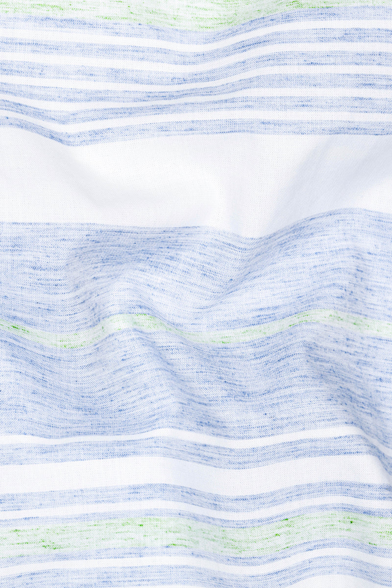 Bright White with Spindle Blue and Coriander Green Striped Premium Cotton Shirt