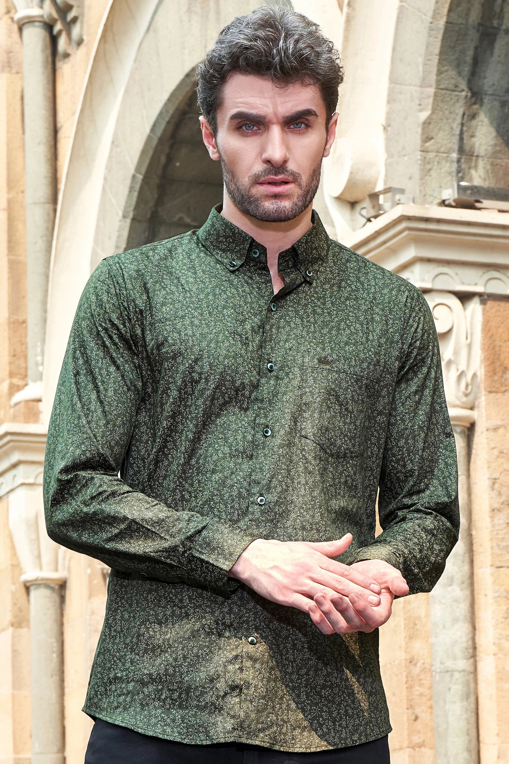 Chicago Green Ditsy Printed Royal Oxford Button-Down Shirt