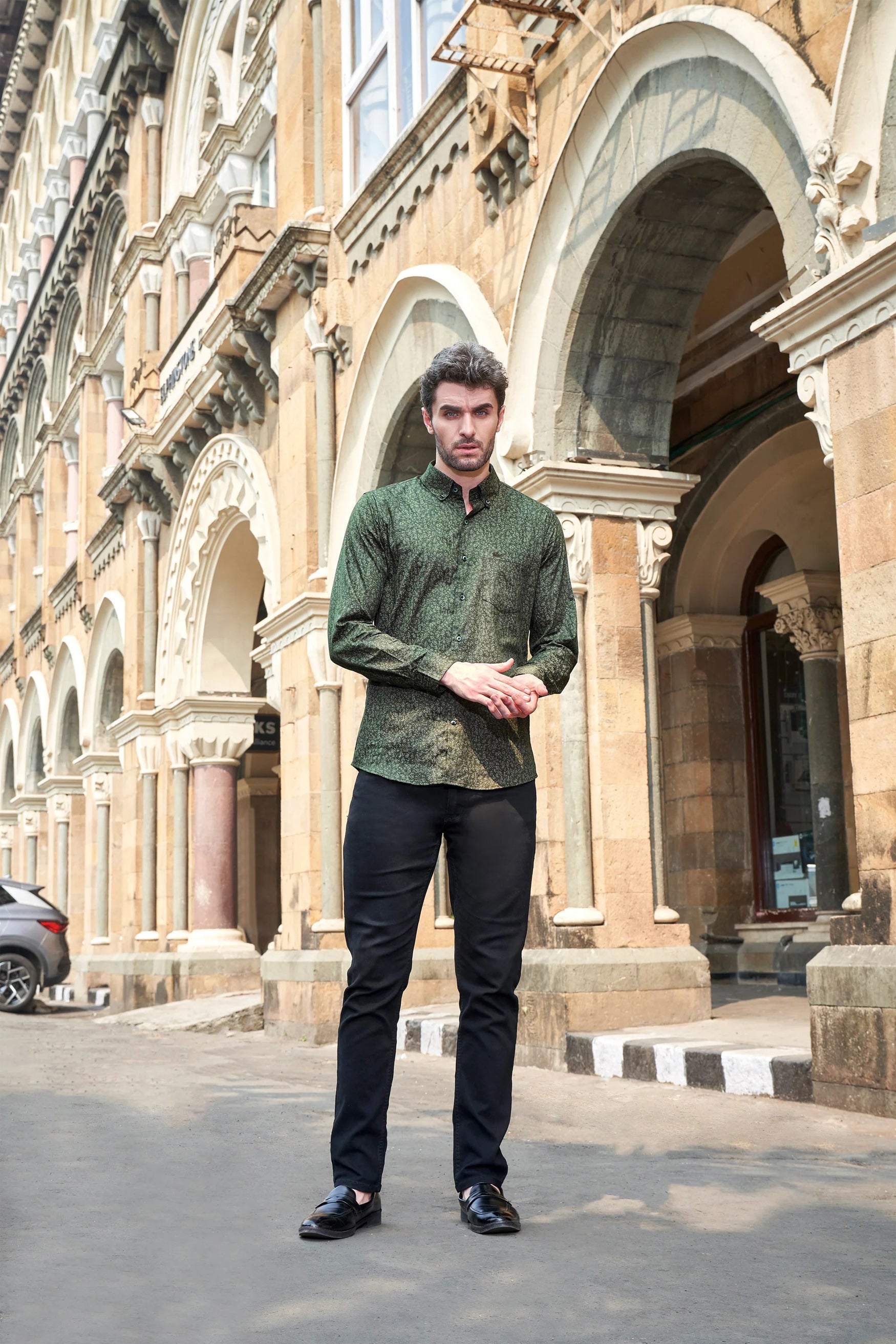 Chicago Green Ditsy Printed Royal Oxford Button-Down Shirt