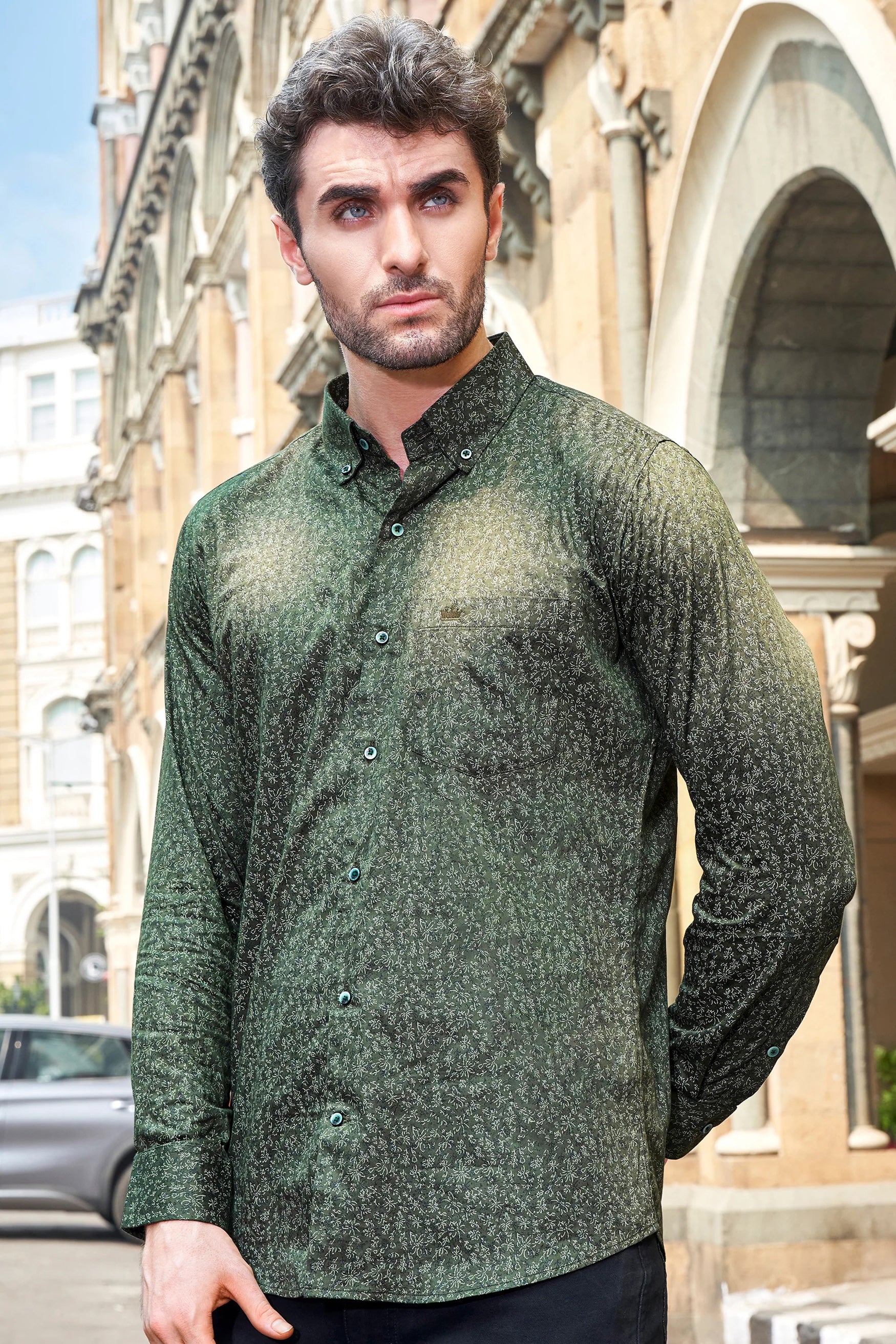 Chicago Green Ditsy Printed Royal Oxford Button-Down Shirt