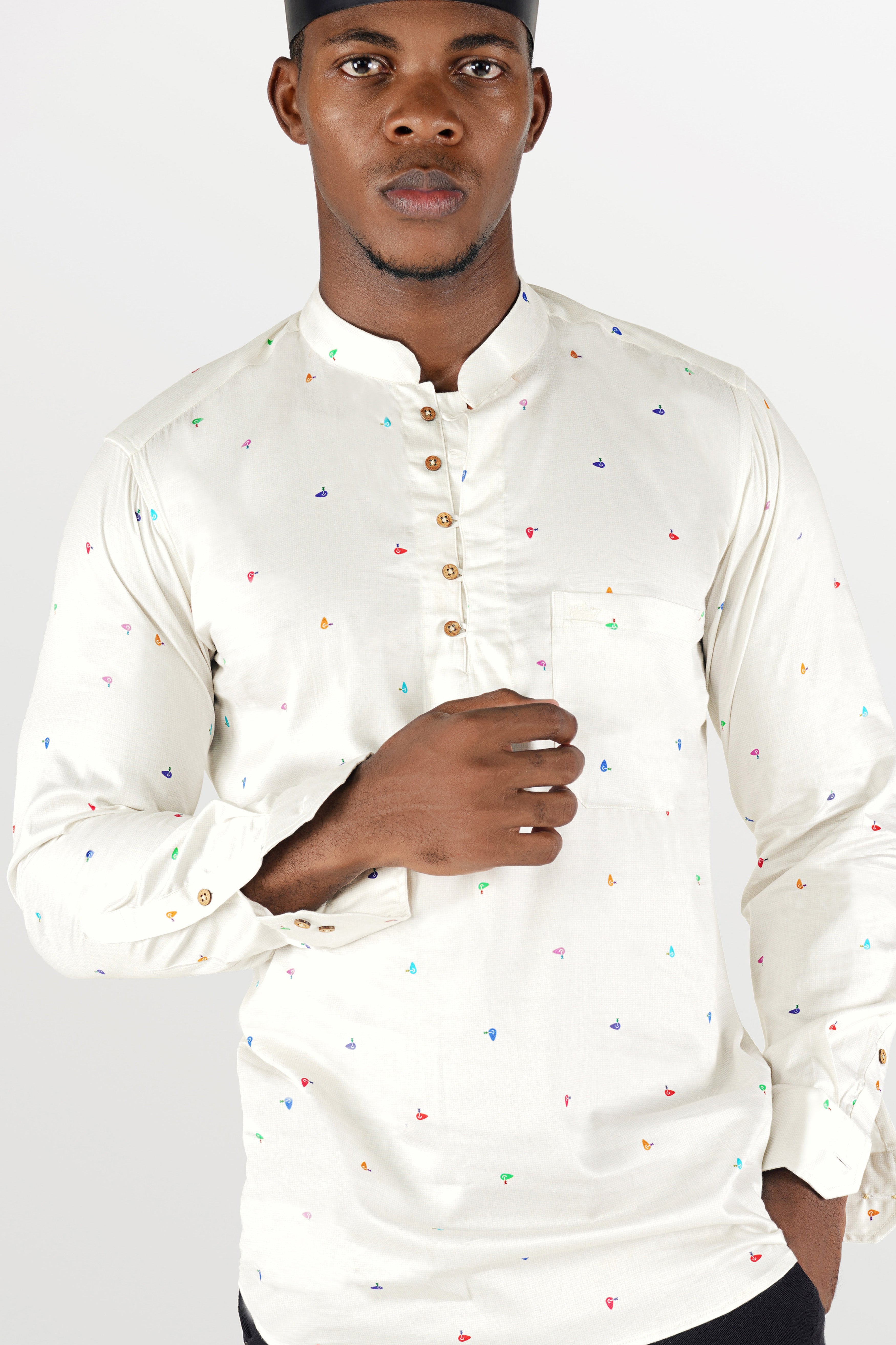Merino Off White Printed Super Soft Premium Cotton Kurta Shirt