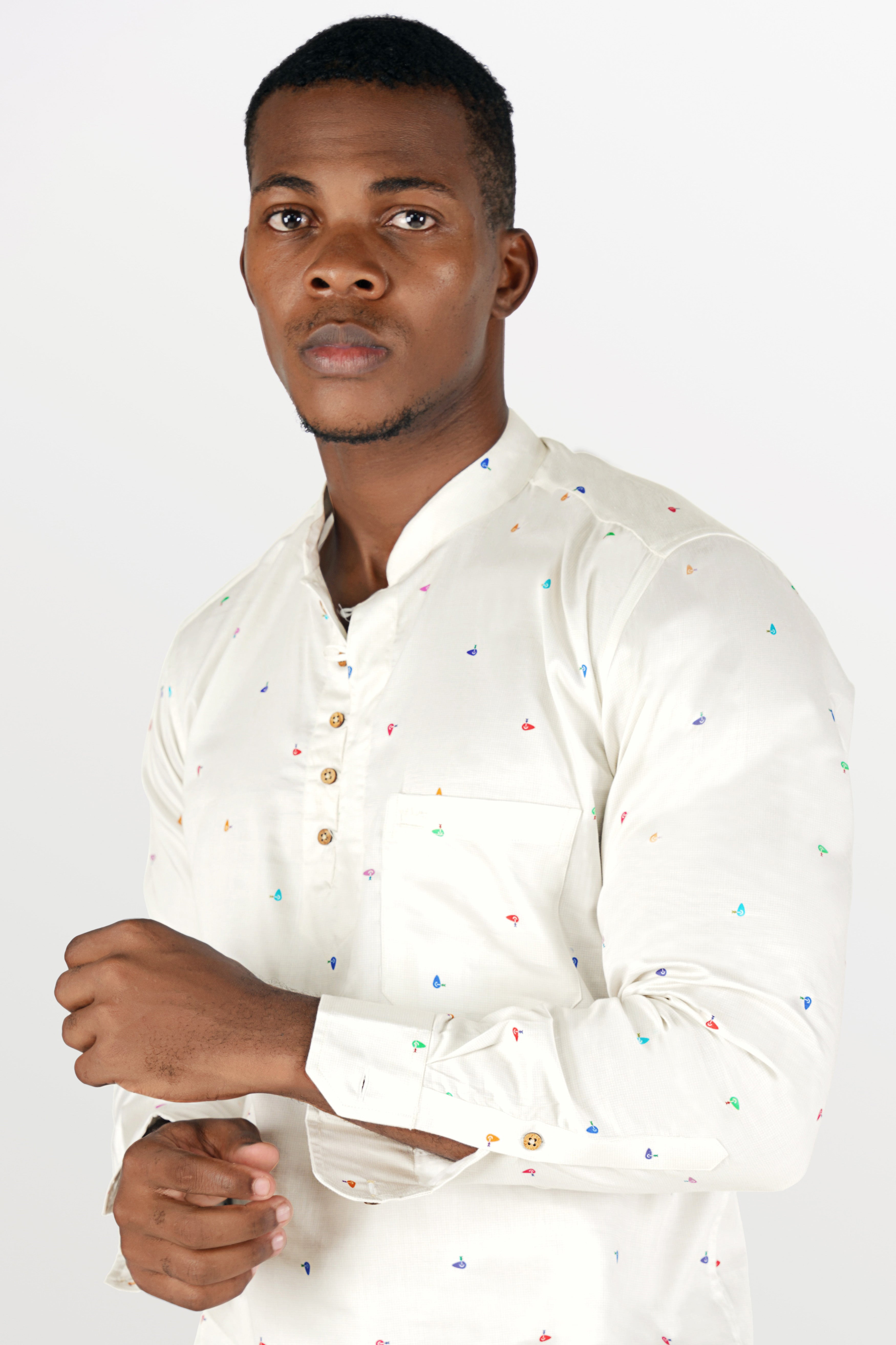 Merino Off White Printed Super Soft Premium Cotton Kurta Shirt