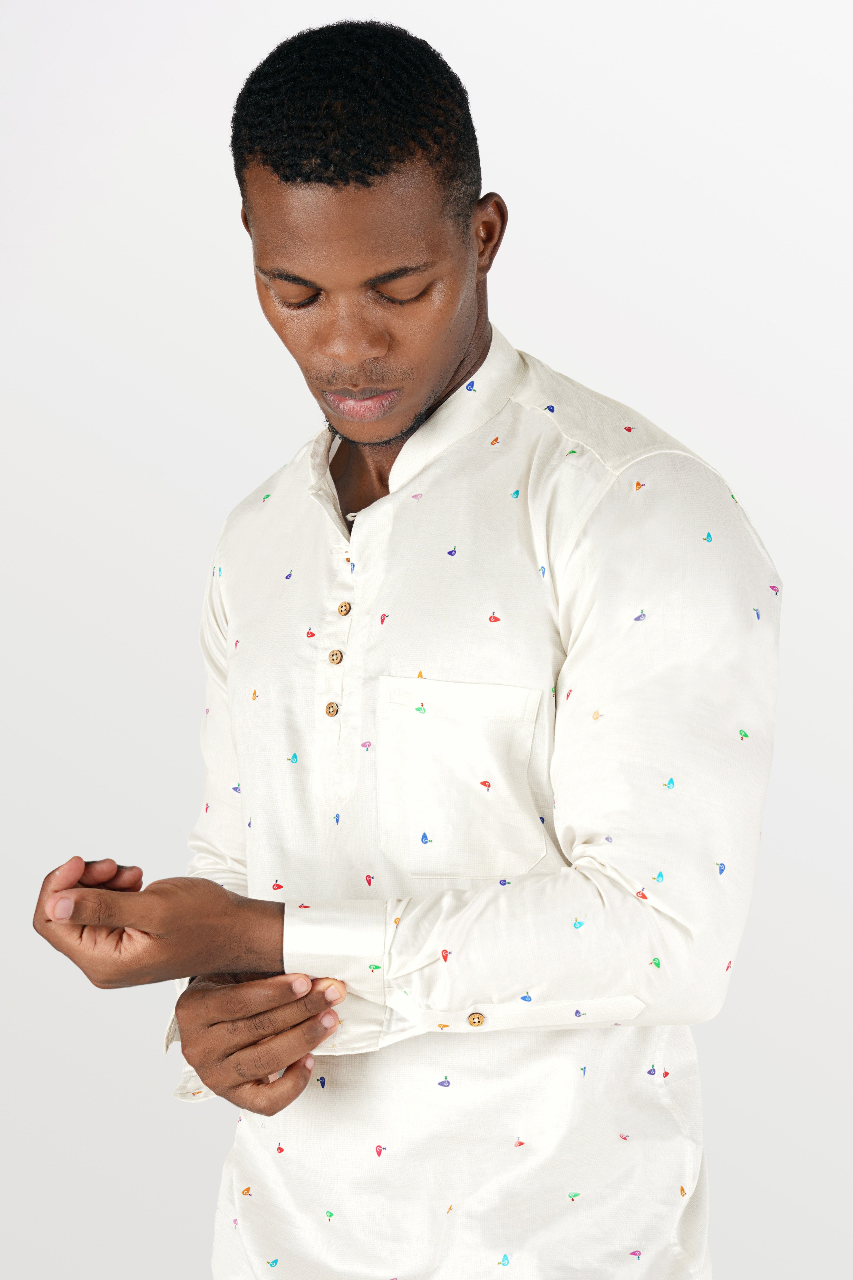 Merino Off White Printed Super Soft Premium Cotton Kurta Shirt