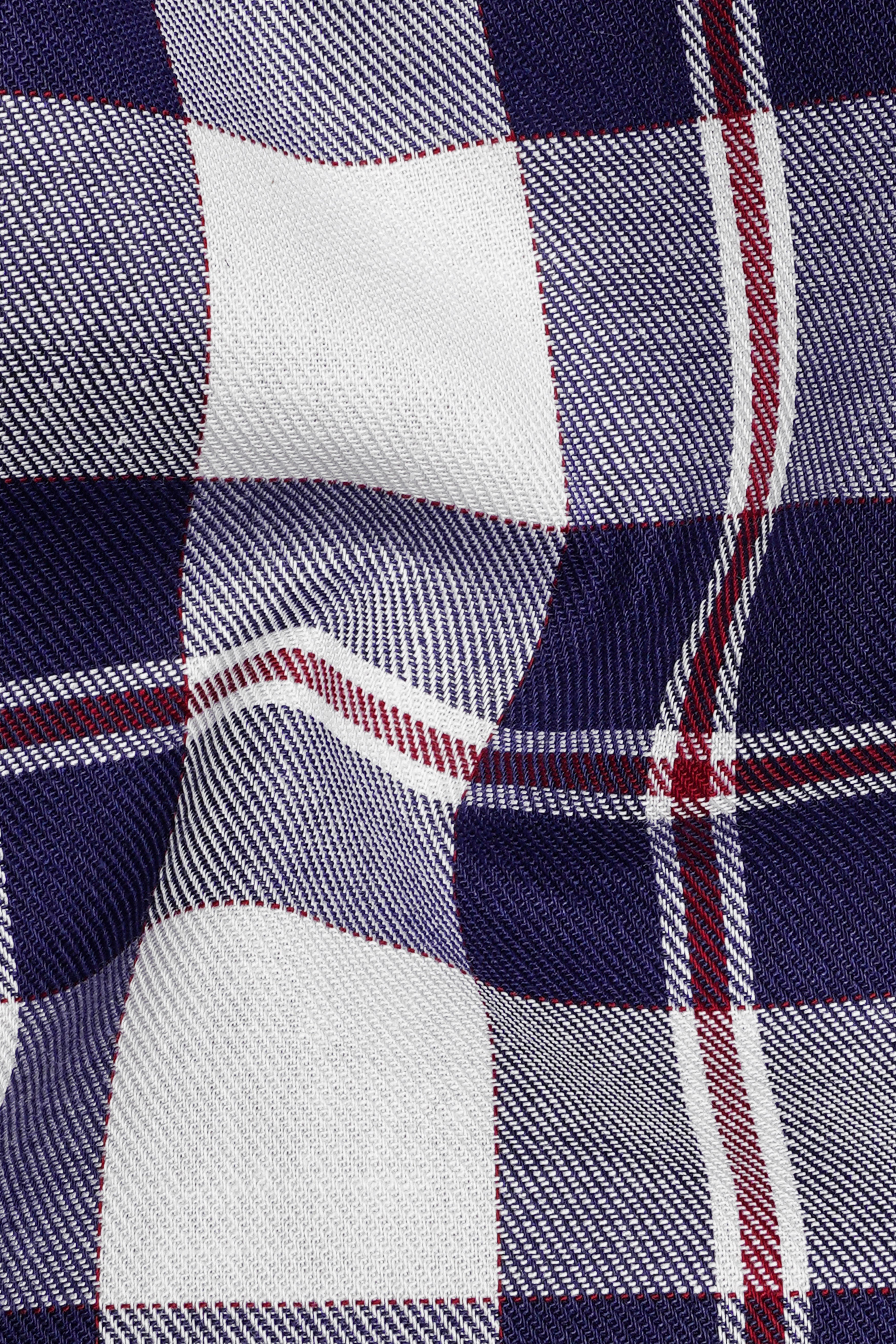 Bright White with Downriver Blue and Monza Red Checkered Twill Premium Cotton Shirt