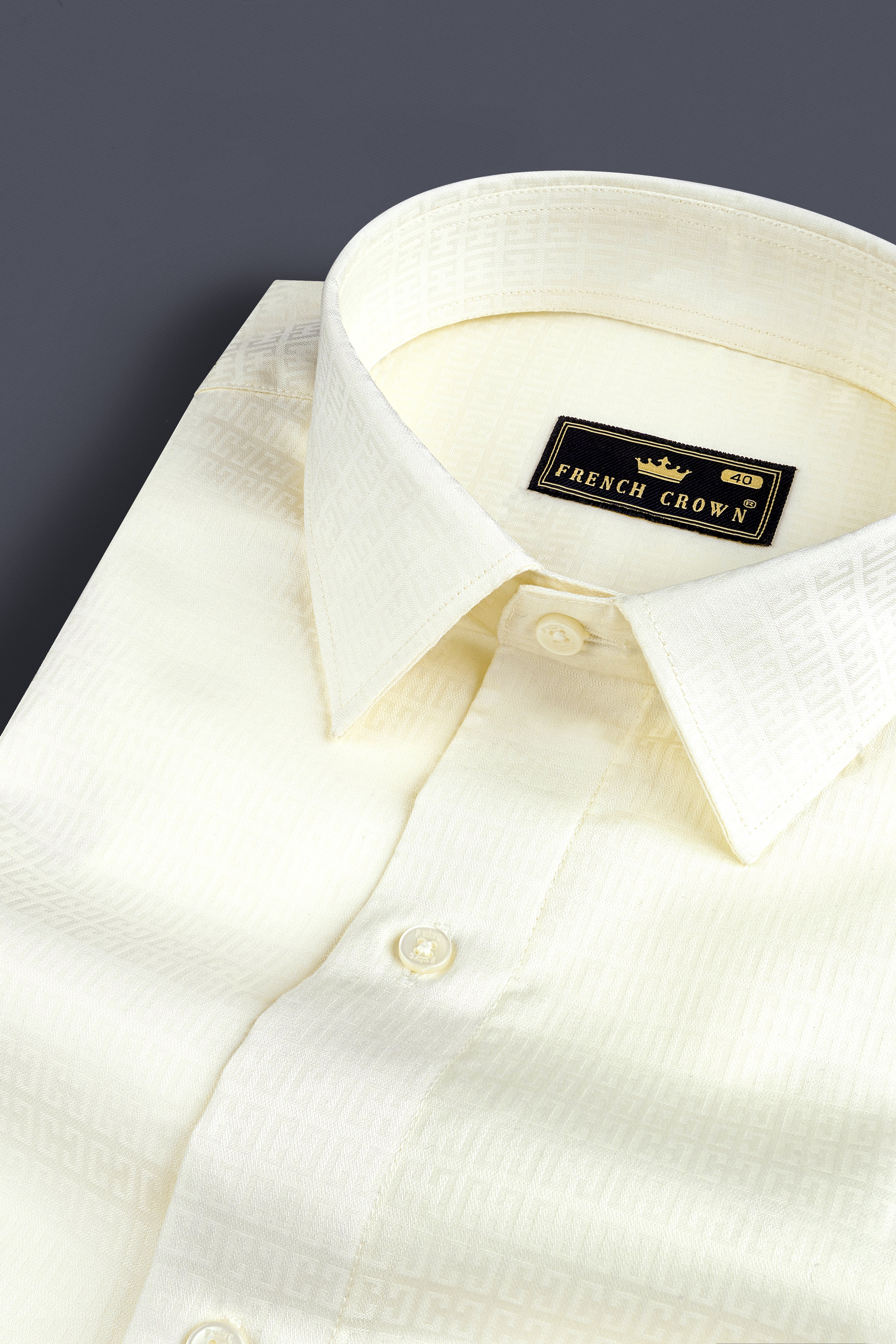 Eggshell Cream Dobby Textured Premium Giza Cotton Shirt
