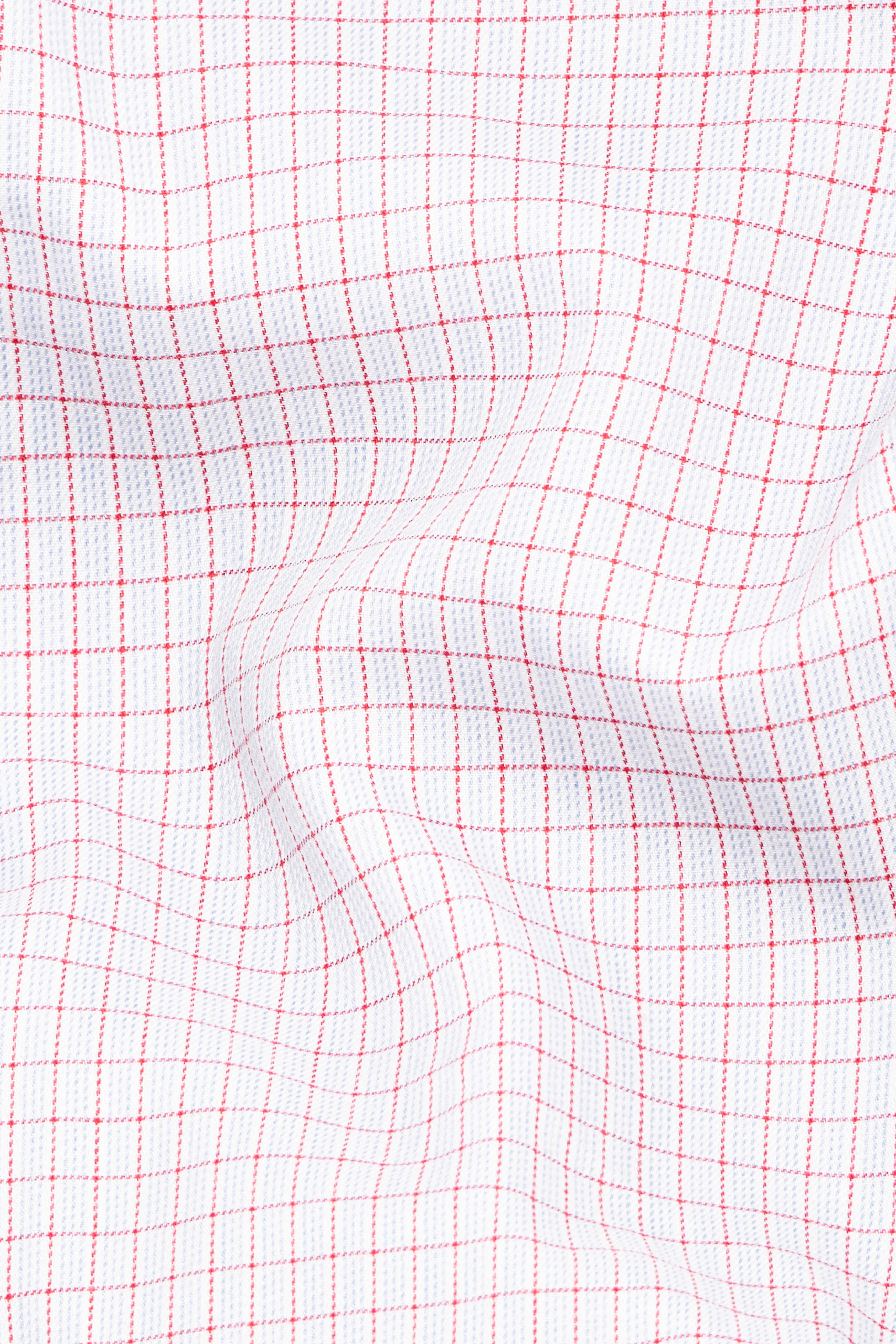Bright White with Scarlet Red Checkered Dobby Textured Premium Giza Cotton Shirt