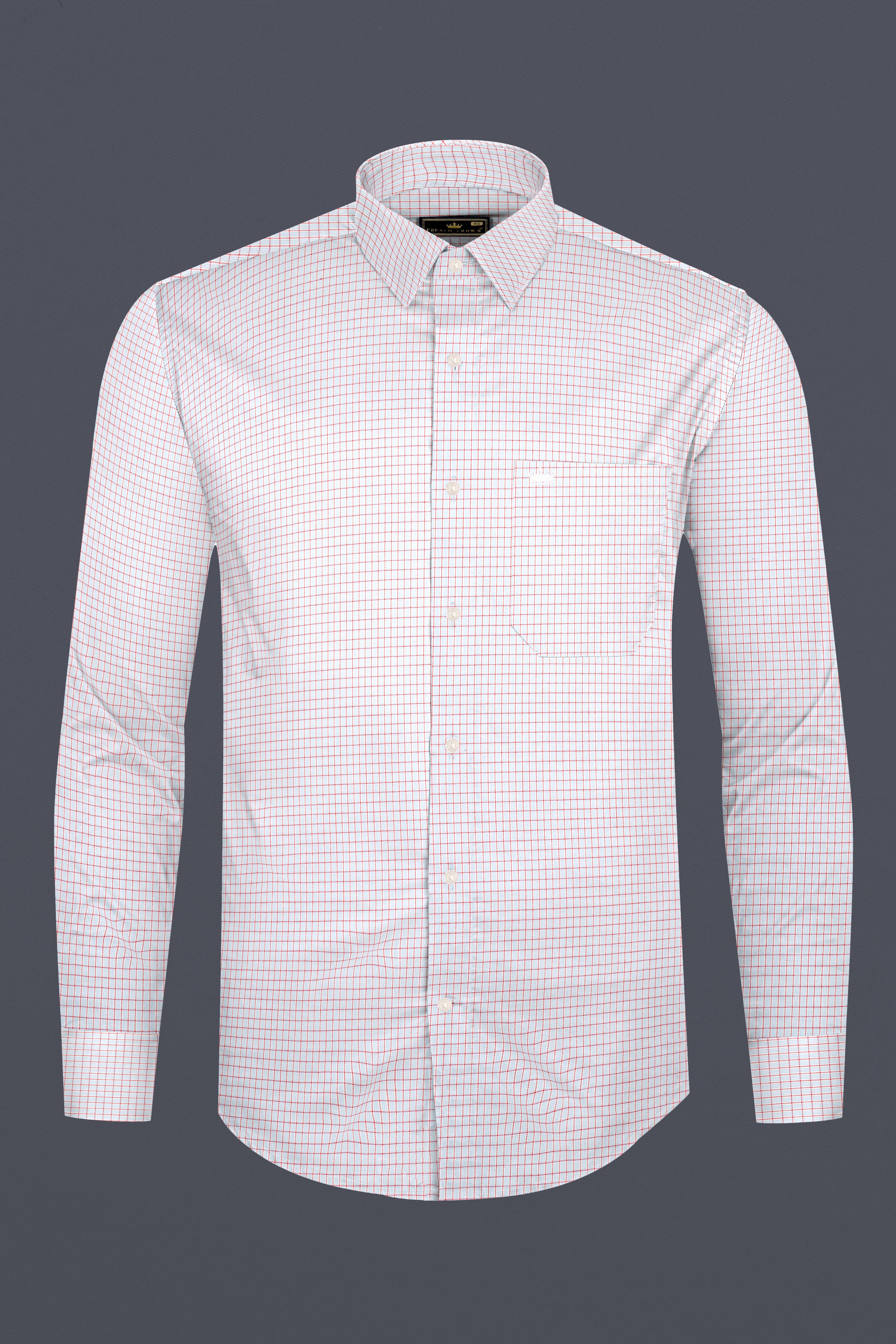 Bright White with Scarlet Red Checkered Dobby Textured Premium Giza Cotton Shirt
