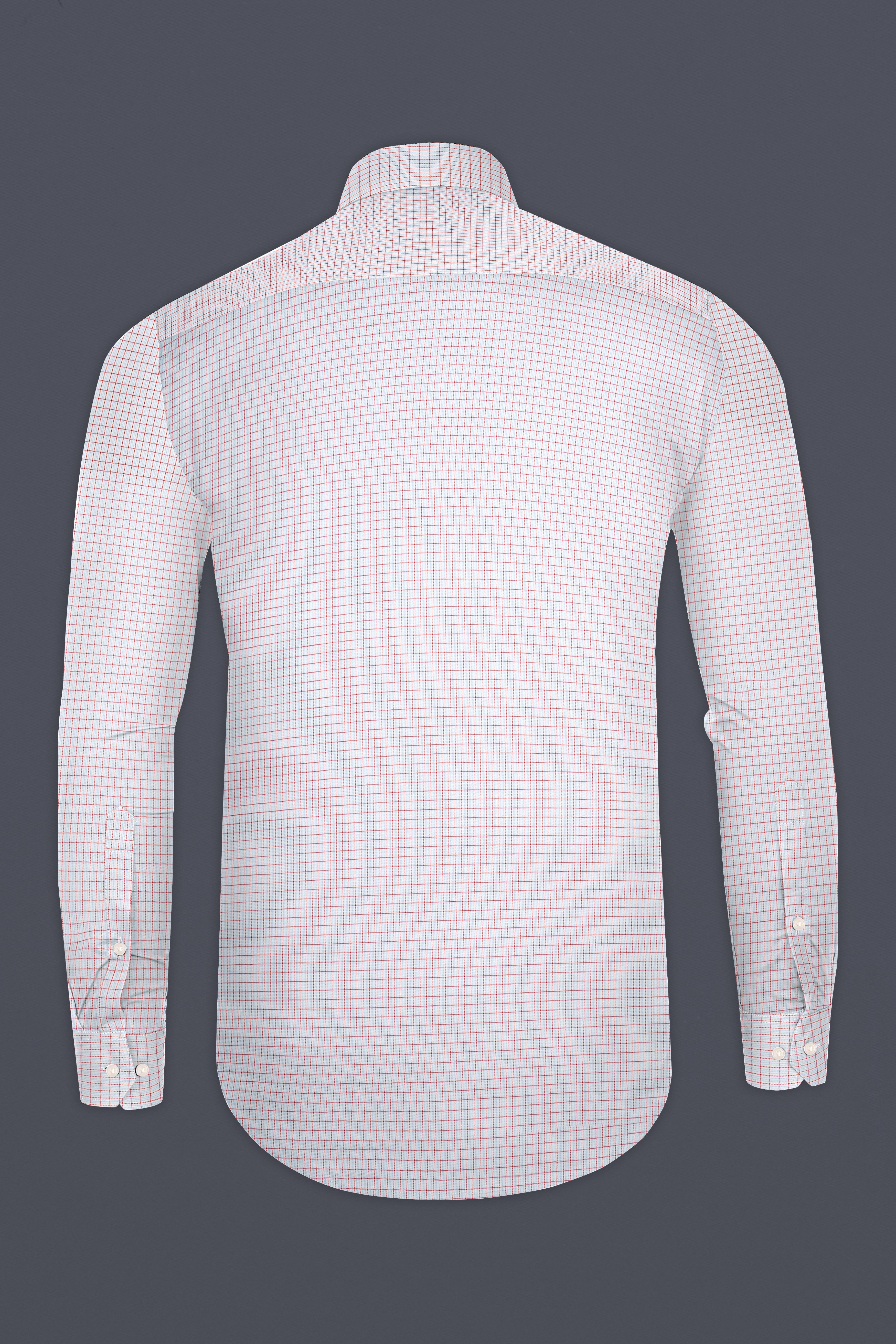 Bright White with Scarlet Red Checkered Dobby Textured Premium Giza Cotton Shirt