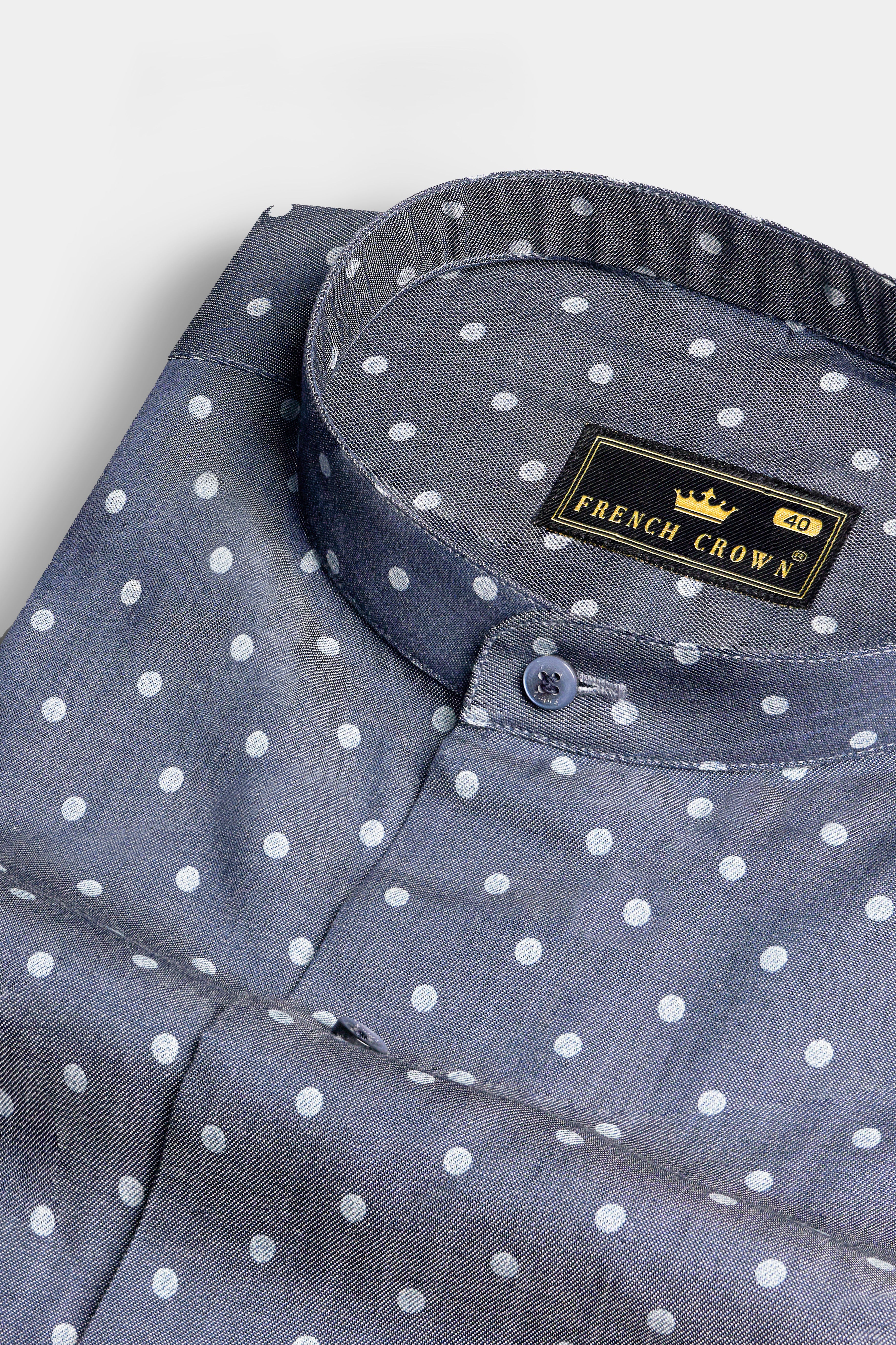 Twilight Blue and White Polka Dots Denim Shirt