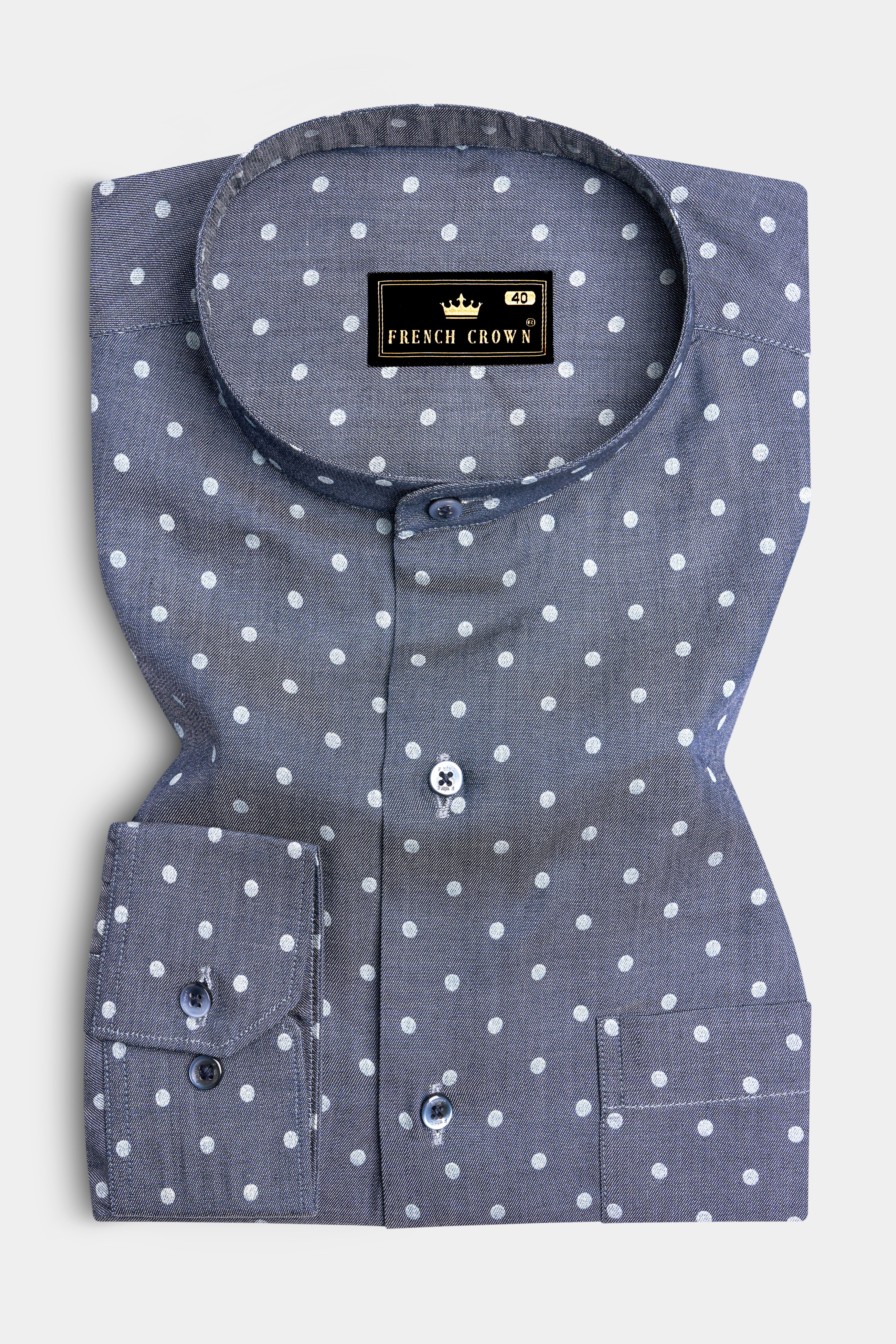 Twilight Blue and White Polka Dots Denim Shirt