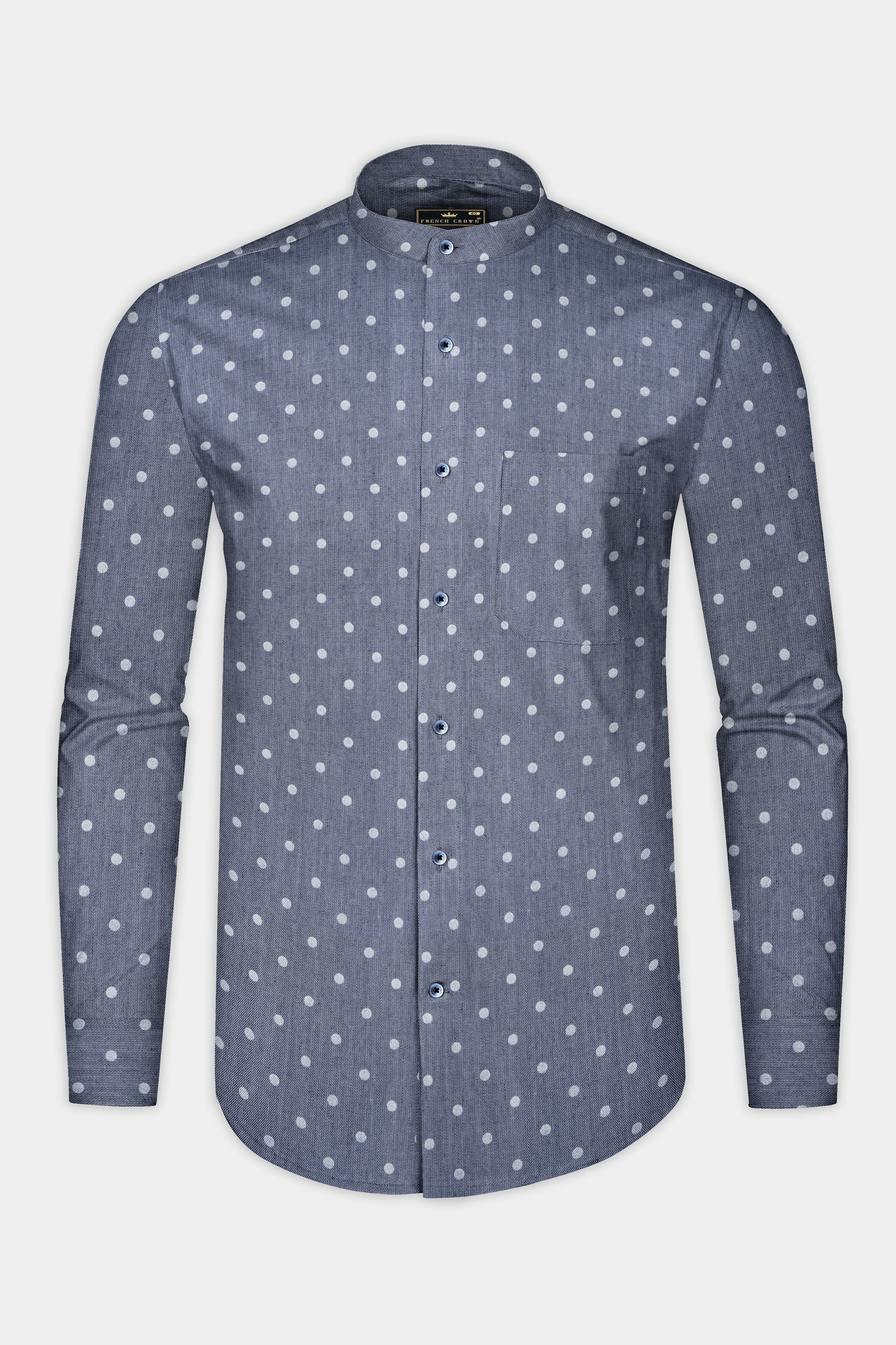 Twilight Blue and White Polka Dots Denim Shirt