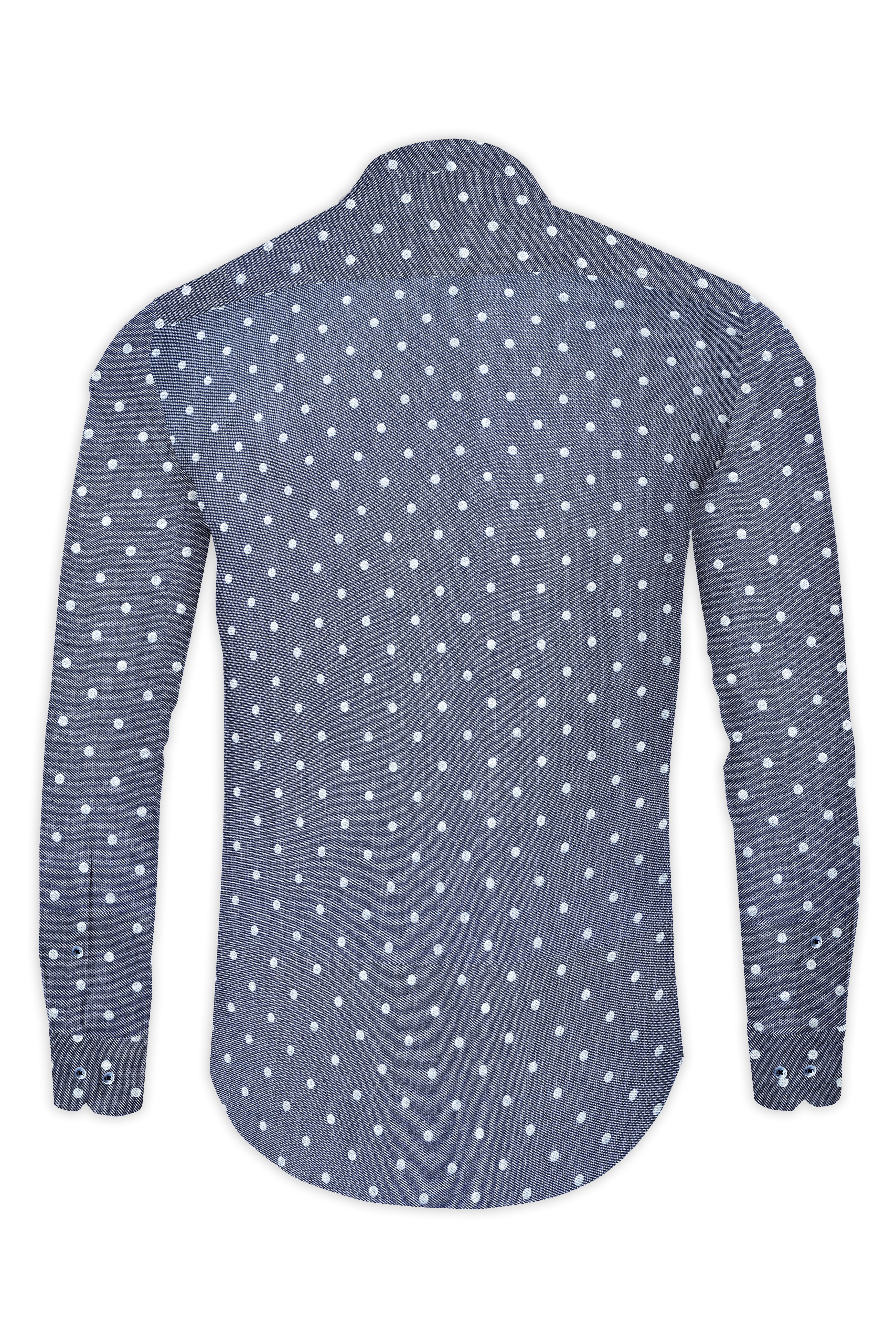Twilight Blue and White Polka Dots Denim Shirt