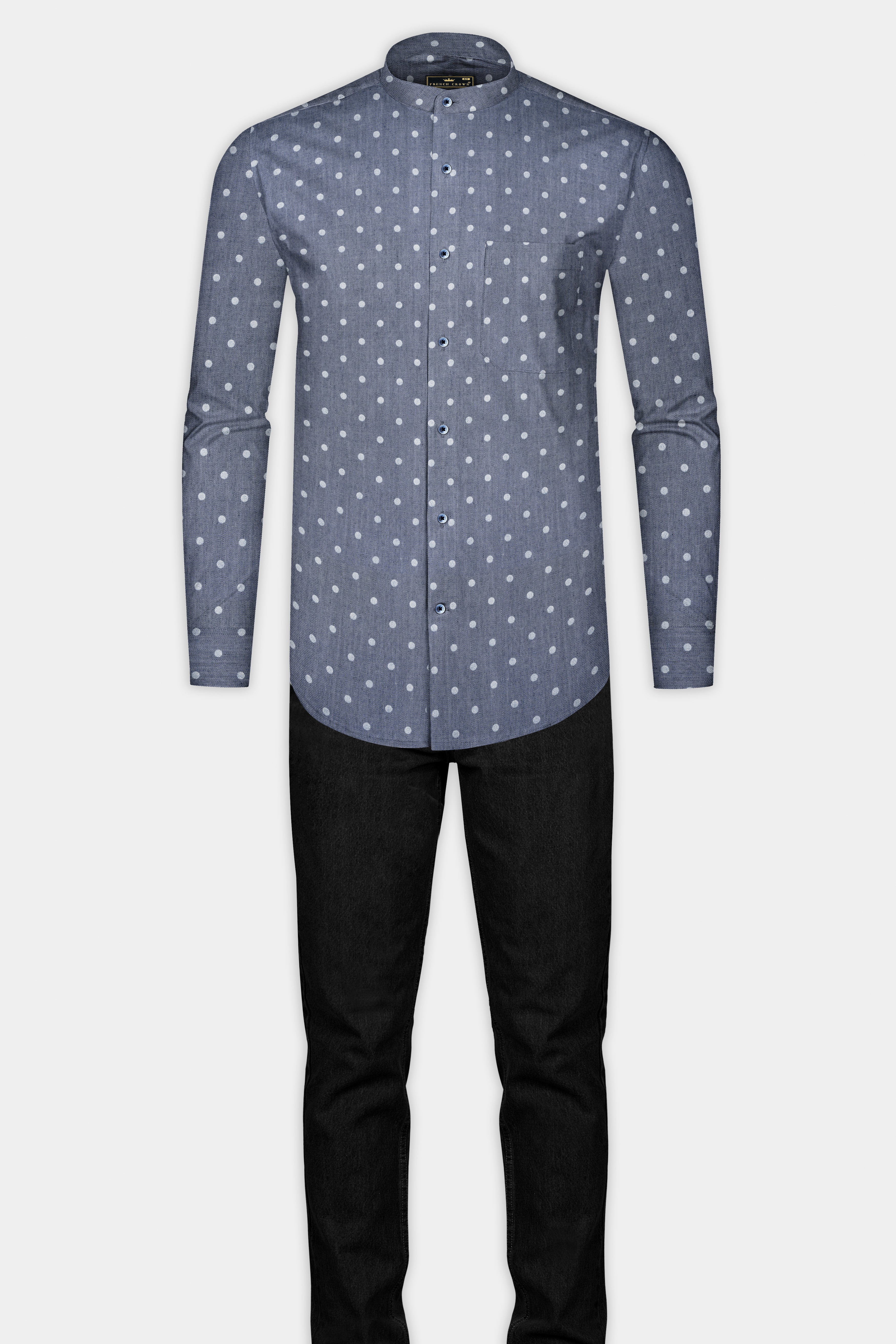 Twilight Blue and White Polka Dots Denim Shirt